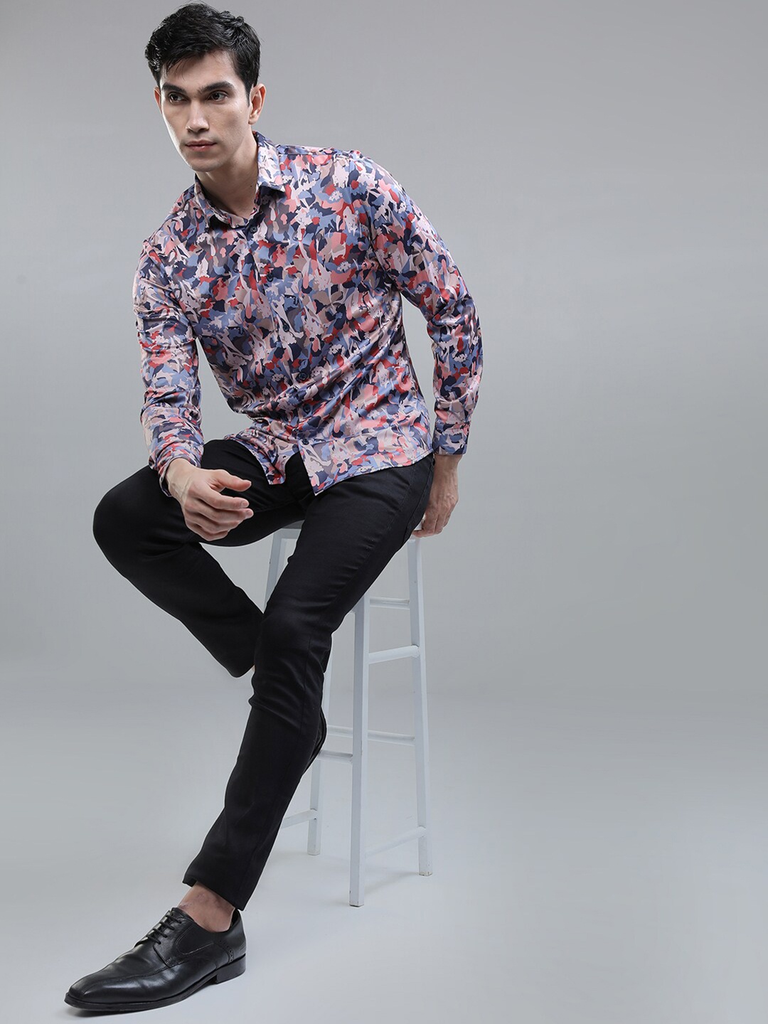 

HIGHLANDER Men Floral Printed Knitted Party Wear Casual Shirt, Coral