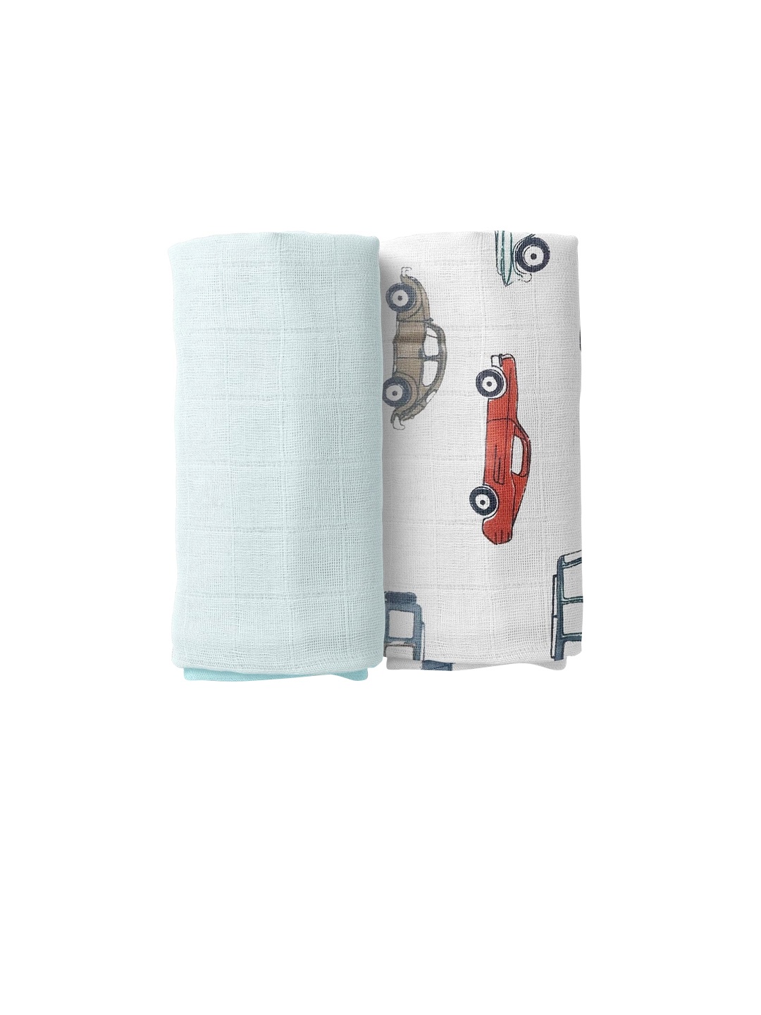 

Moms Home Kids Pack Of 2 White & Blue Organic Cotton Soft Baby Muslin Swaddle