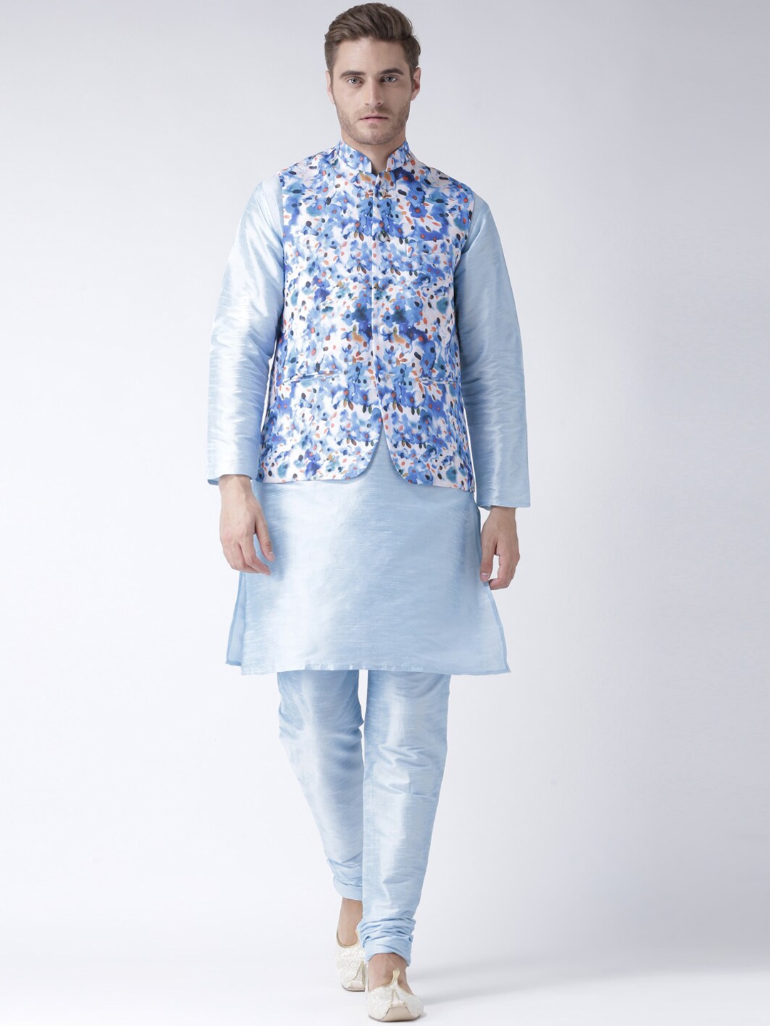 

Hangup Men Kurta & Churidar With Nehru jacket Set, Blue