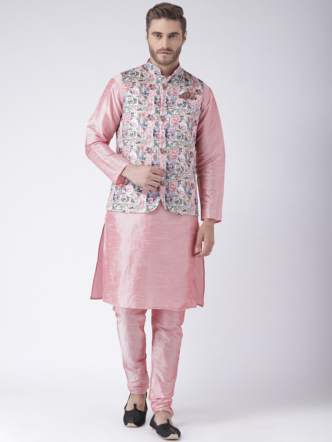 

Hangup Men Kurta with Pyjama With Jacket, Pink