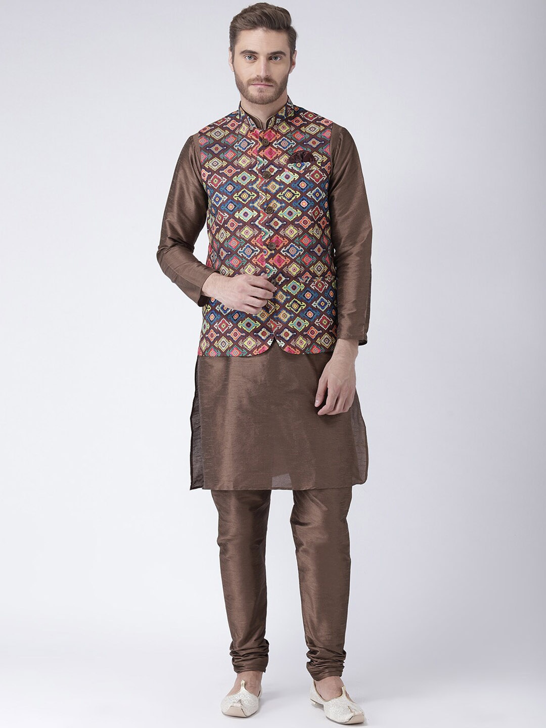 

Hangup Men Printed Kurta with Pyjamas, Brown