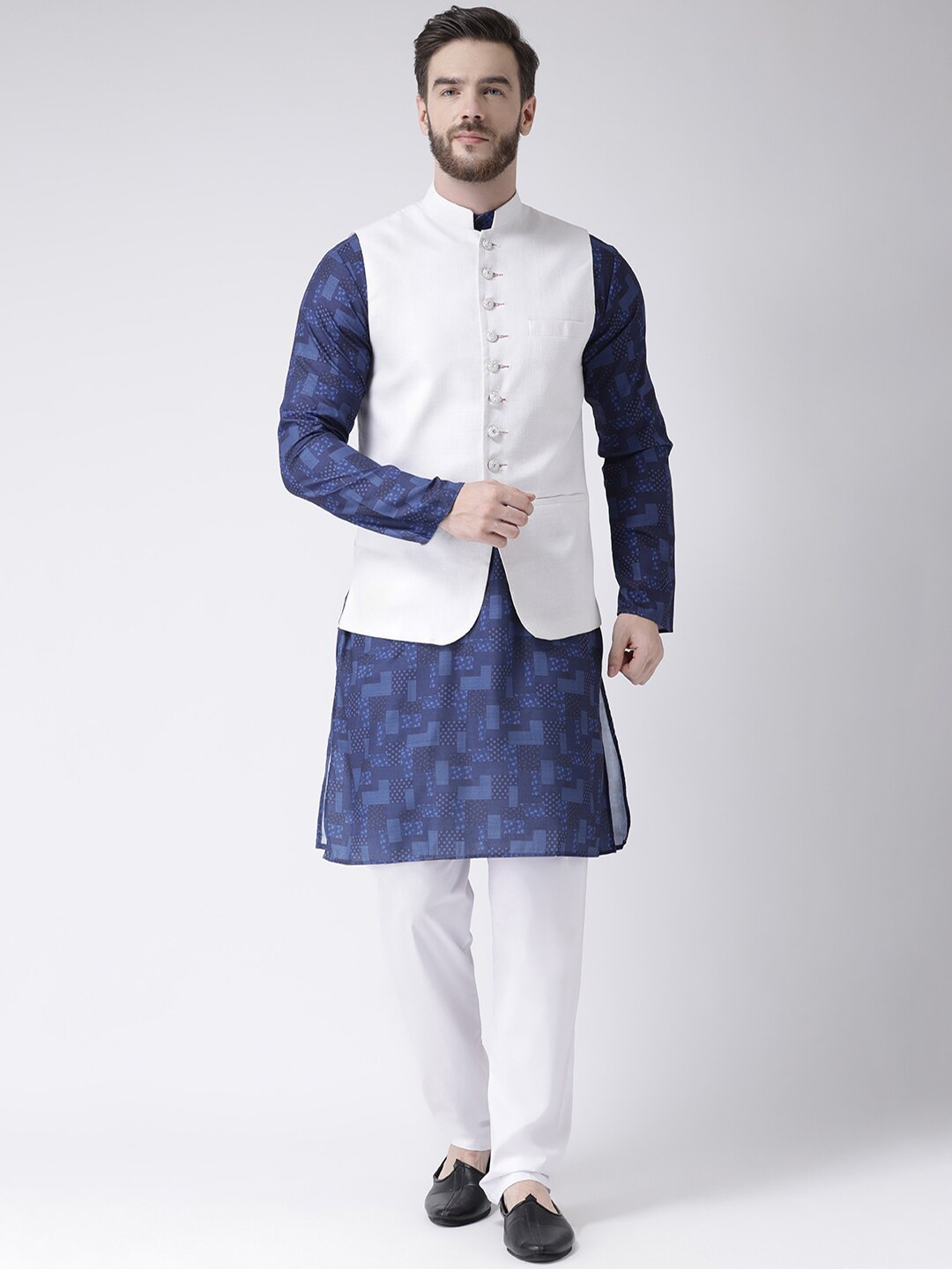 

Hangup Men Printed Pure Cotton Kurta with Pyjamas, Blue