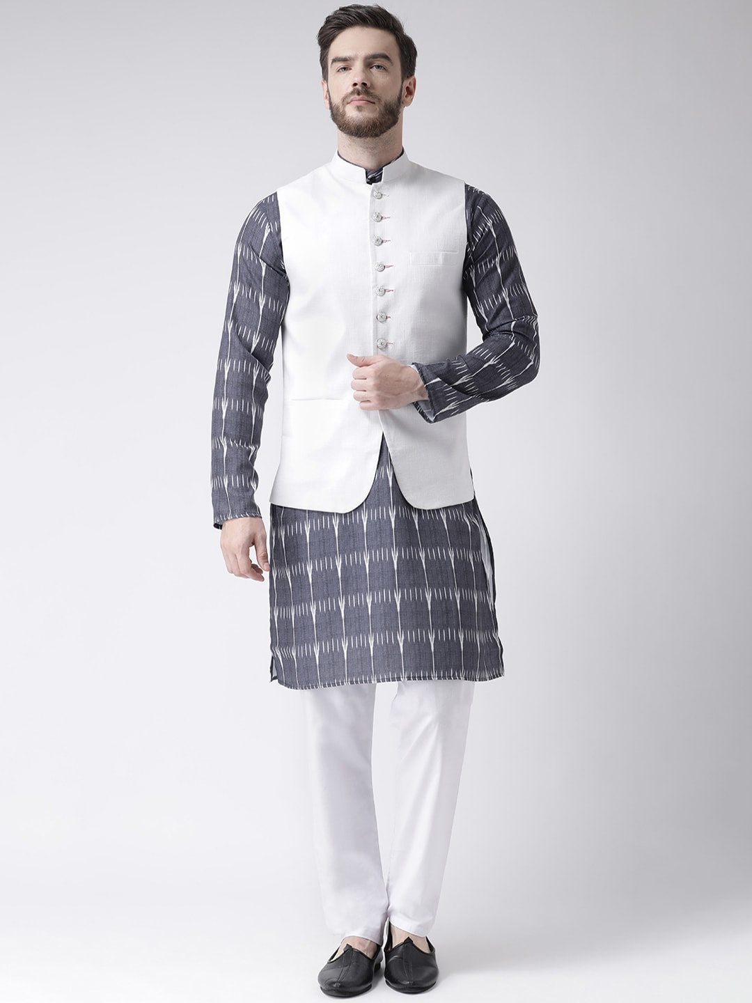 

Hangup Men Printed Pure Cotton Kurta with Pyjamas, Grey