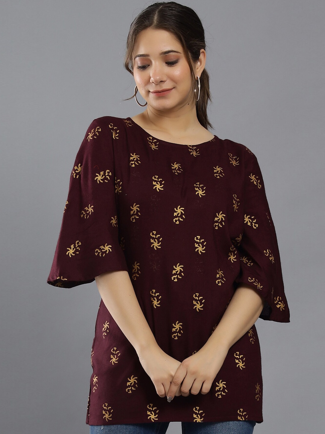 

KEEP CART Women Maroon Printed Top