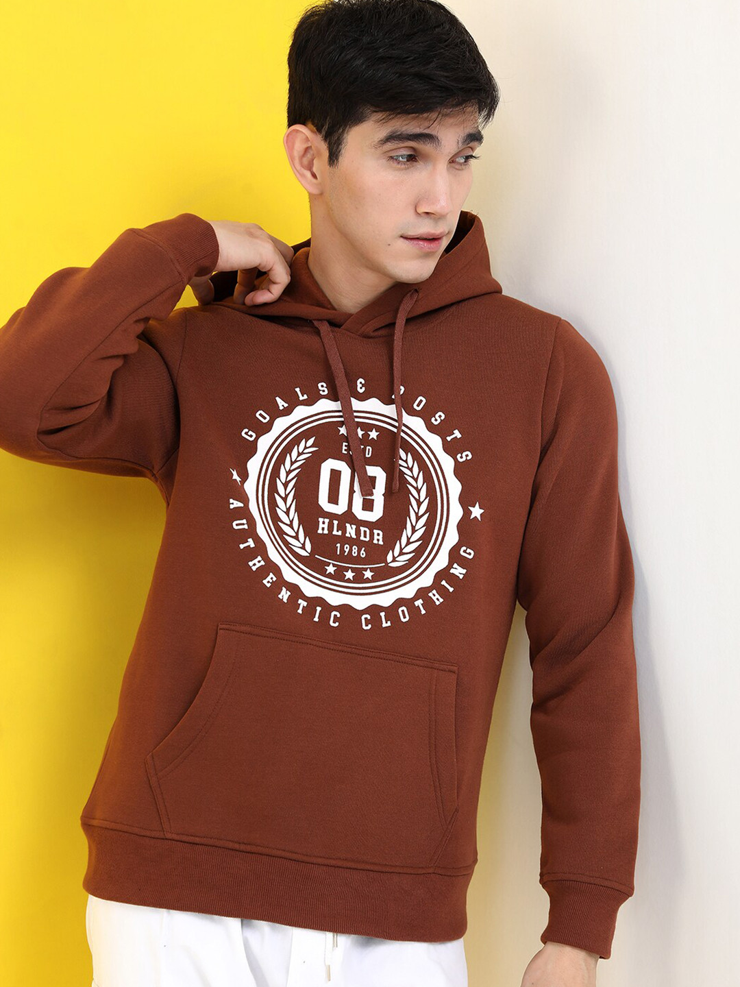 

HIGHLANDER Men Brown Printed Hooded Sweatshirt