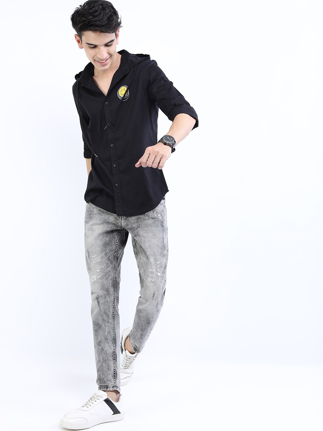 

KETCH Men Black Slim Fit Hooded Casual Shirt