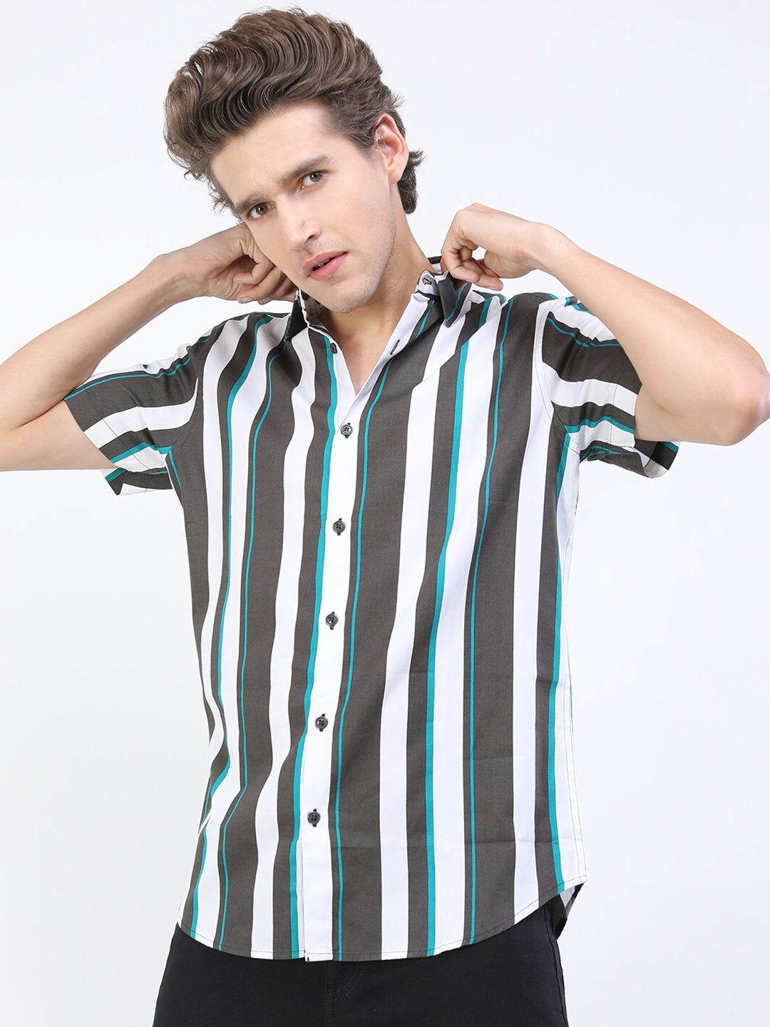 

KETCH Men Grey Slim Fit Striped Casual Shirt