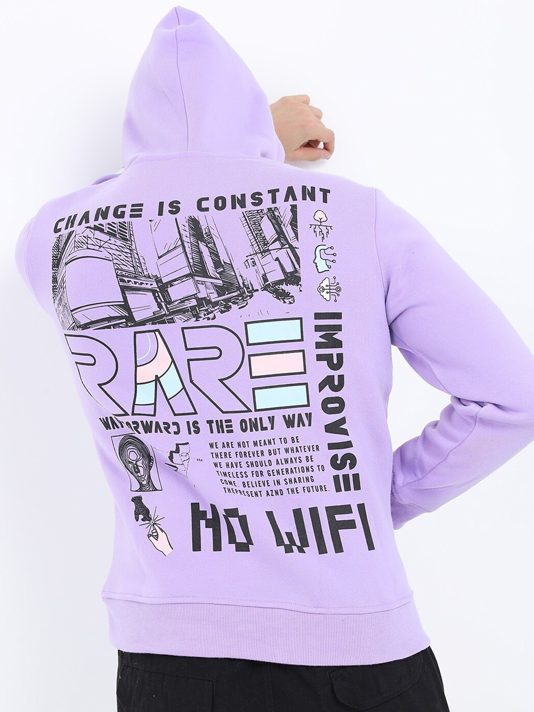

KETCH Men Printed Hooded Sweatshirt, Lavender