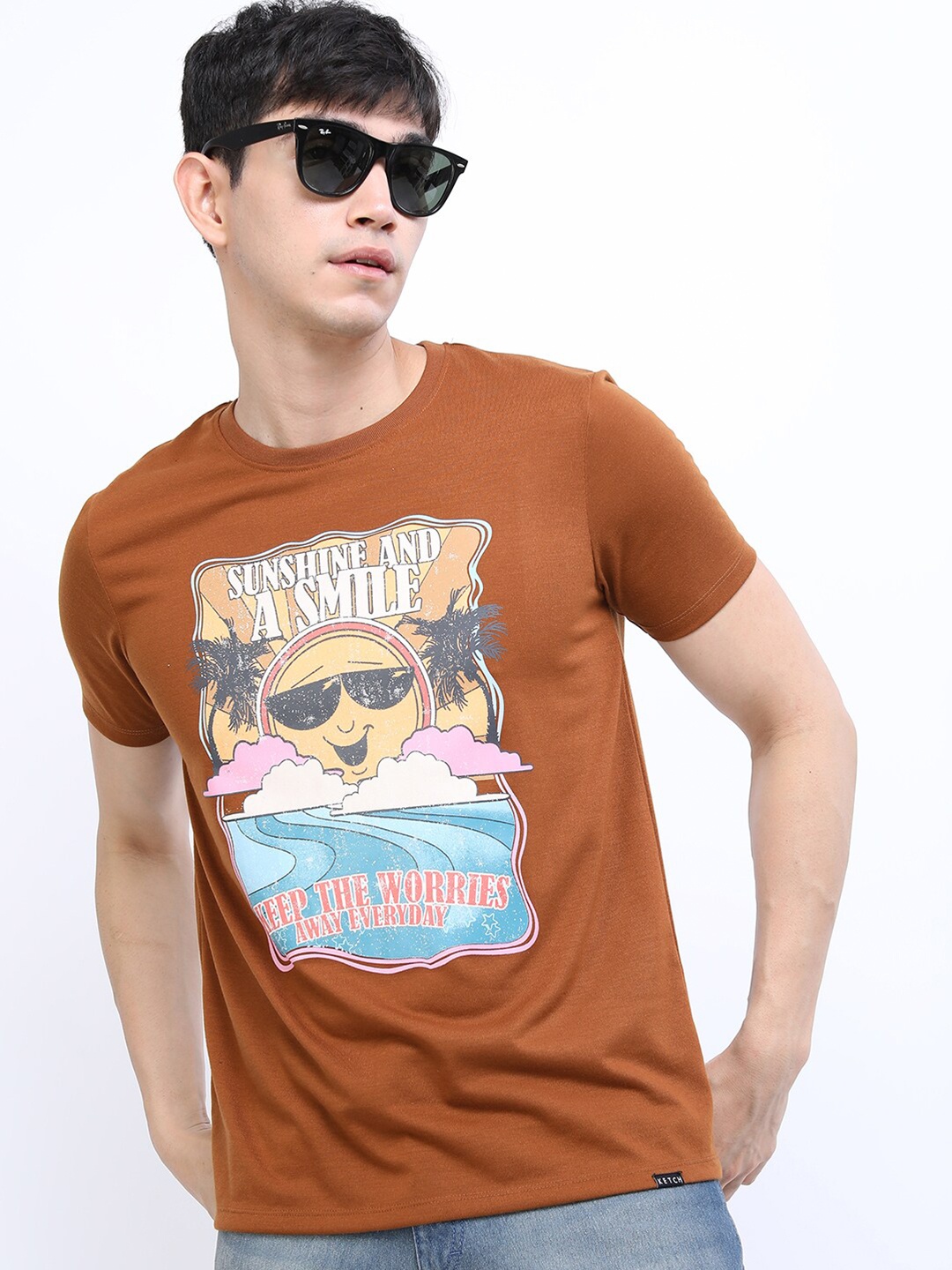 

KETCH Men Brown Printed Slim Fit T-shirt