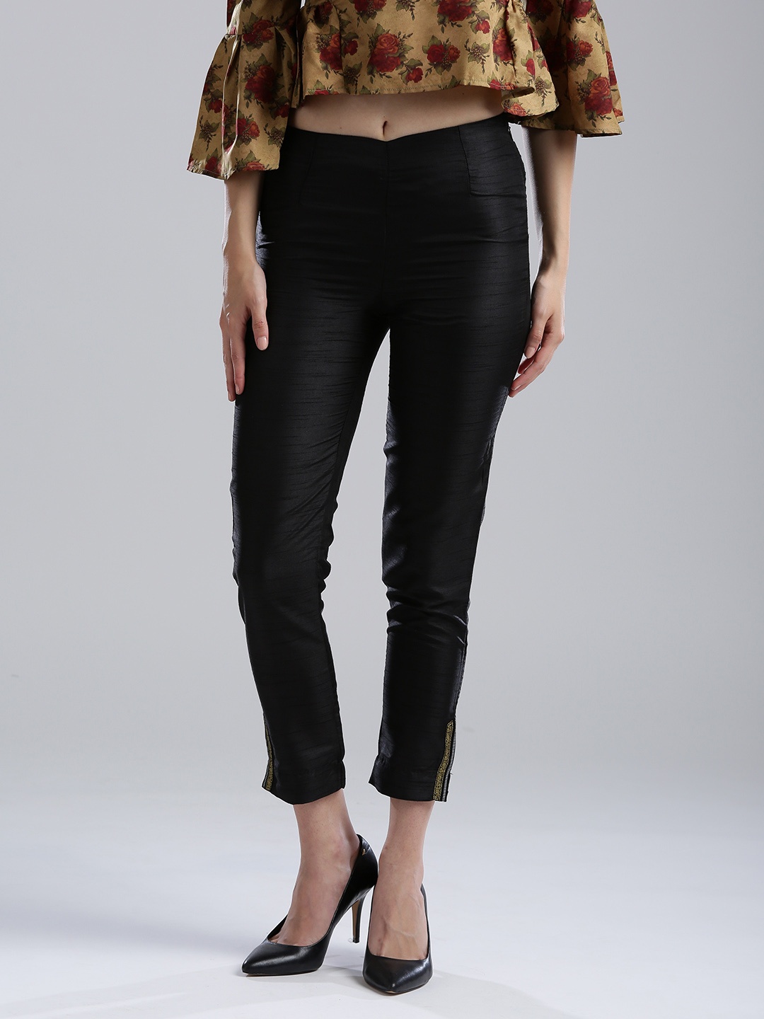 

W Women Black Solid Ankle-Length Trousers