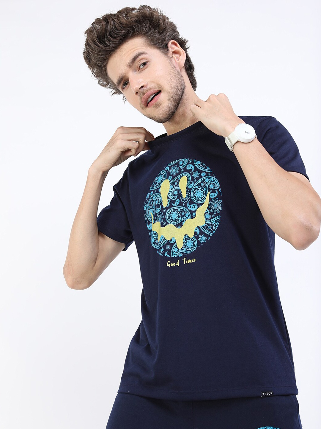 

KETCH Men Navy Blue Printed Slim Fit T-shirt