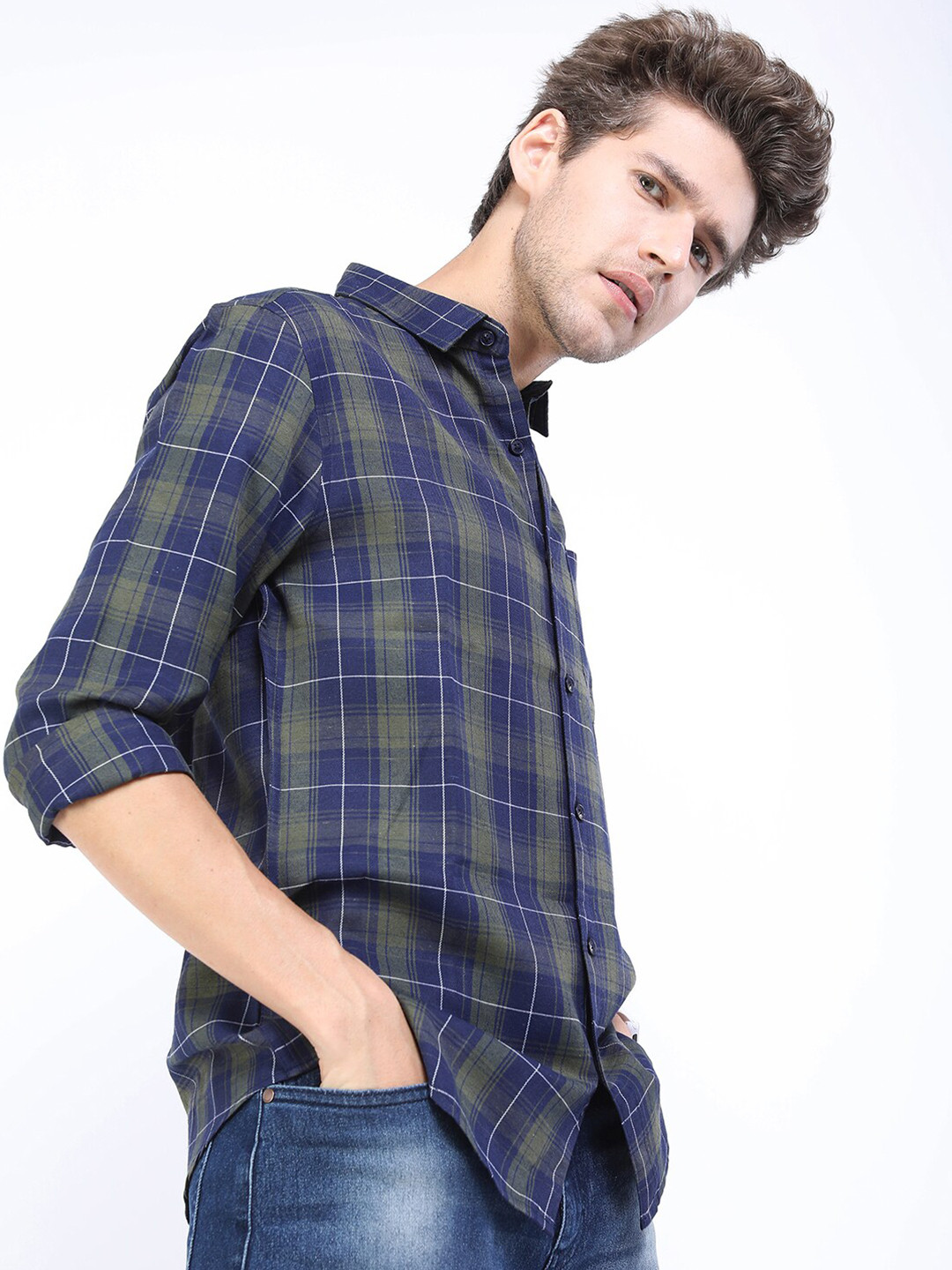 

KETCH Men Navy Blue Slim Fit Checked Casual Shirt