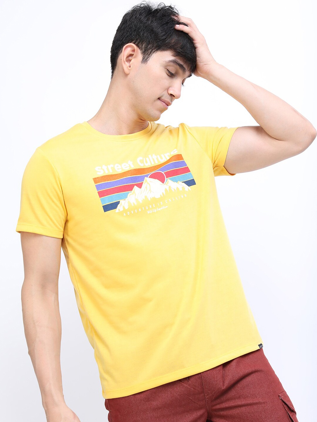 

KETCH Men Yellow Printed Slim Fit T-shirt