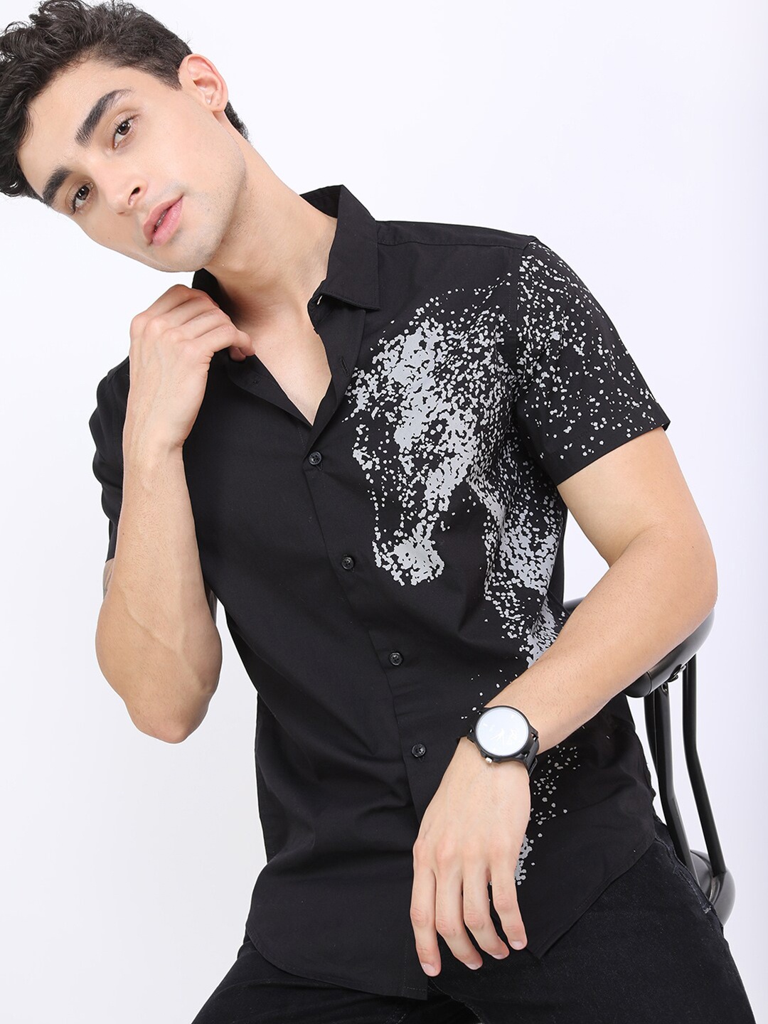 

KETCH Men Black Slim Fit Printed Casual Shirt