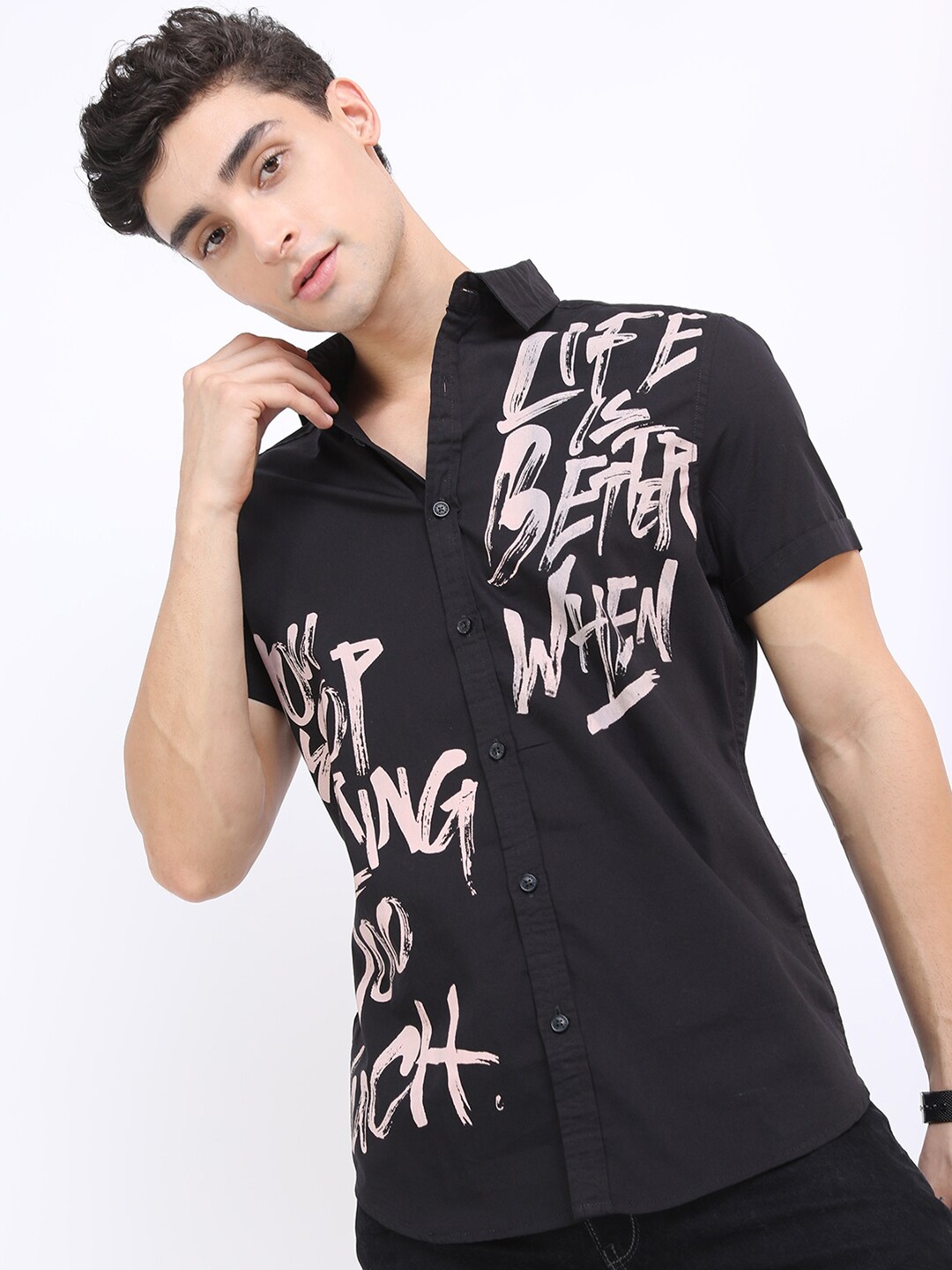 

KETCH Men Black Slim Fit Printed Casual Shirt