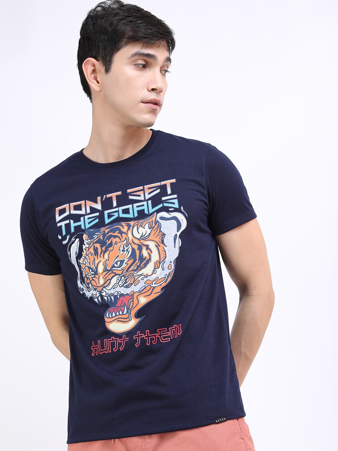 

KETCH Men Navy Blue Printed Slim Fit T-shirt