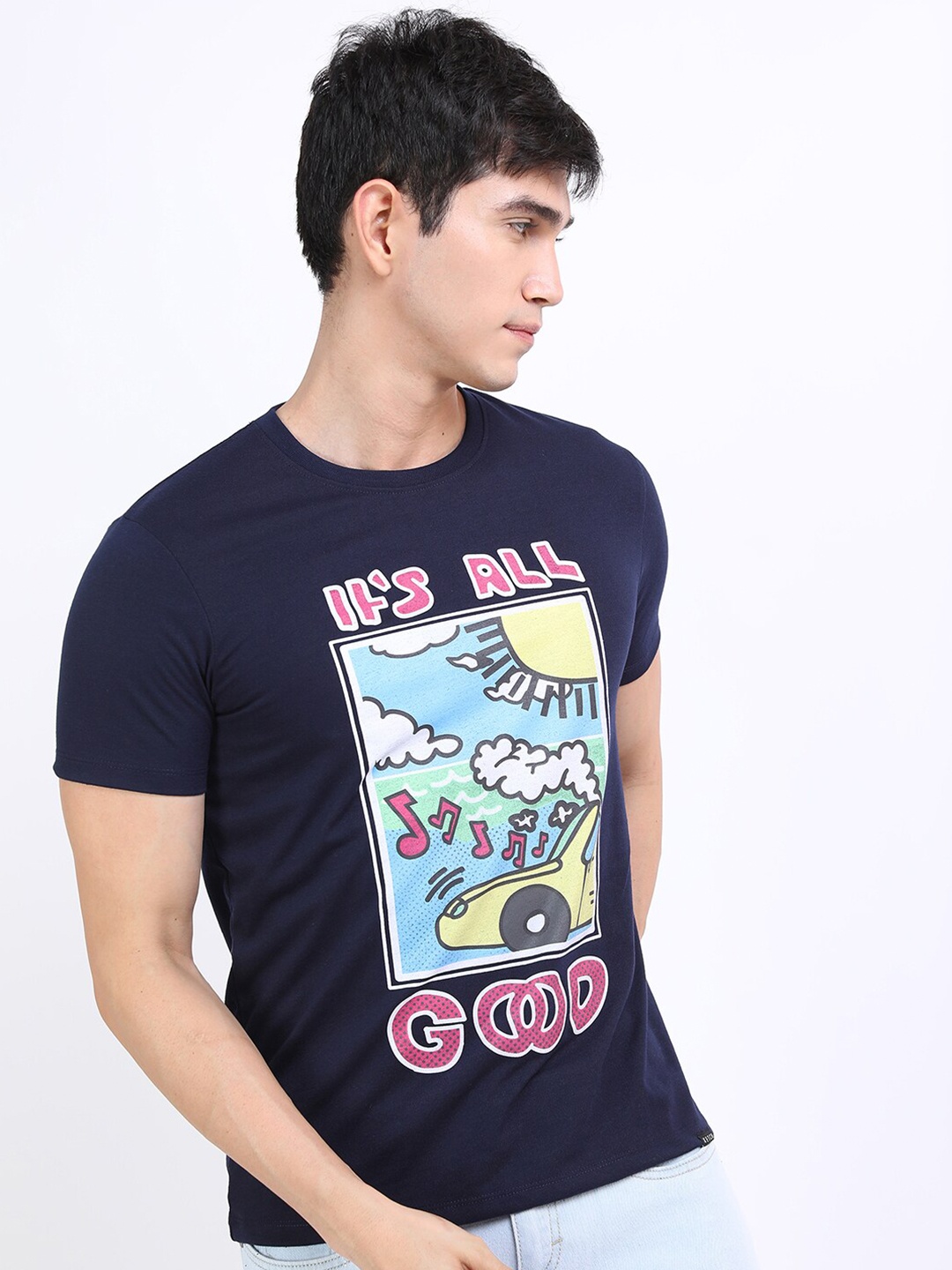 

KETCH Men Navy Blue Printed Slim Fit T-shirt