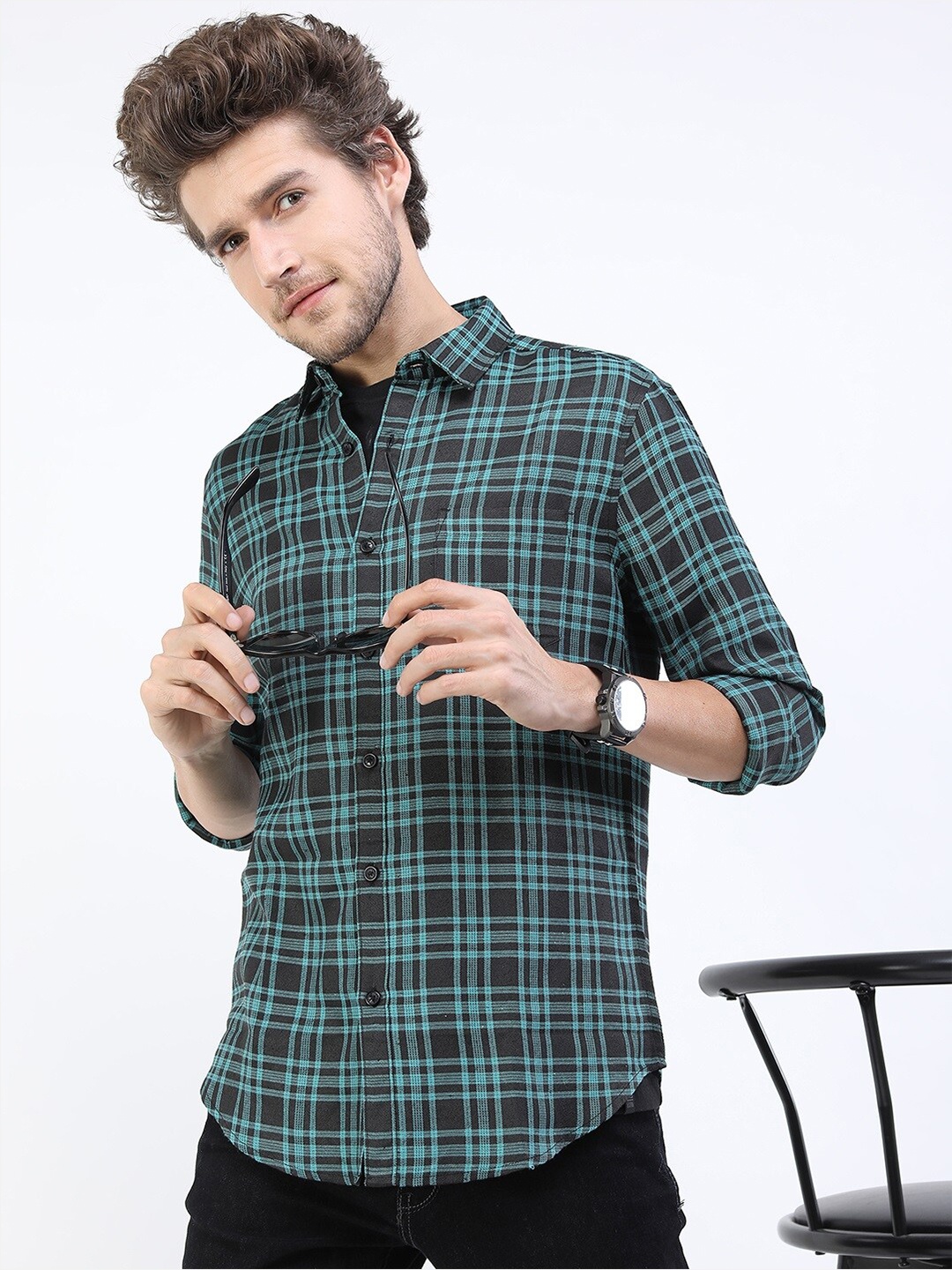 

KETCH Men Black Slim Fit Tartan Checks Checked Casual Shirt