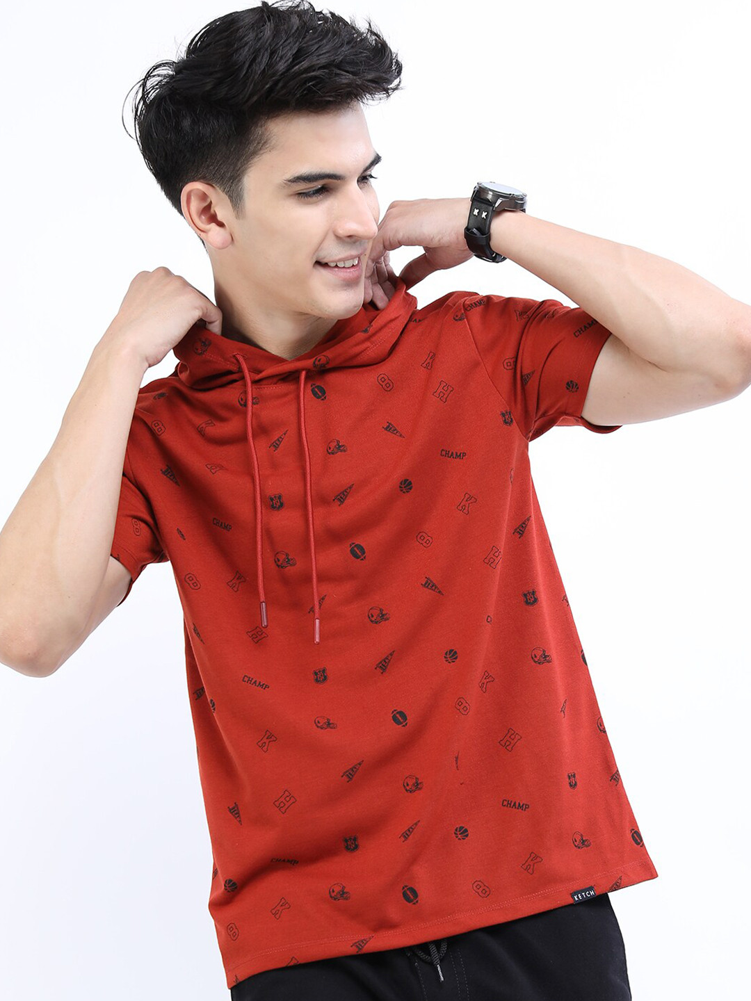 

KETCH Men Red Printed Slim Fit T-shirt