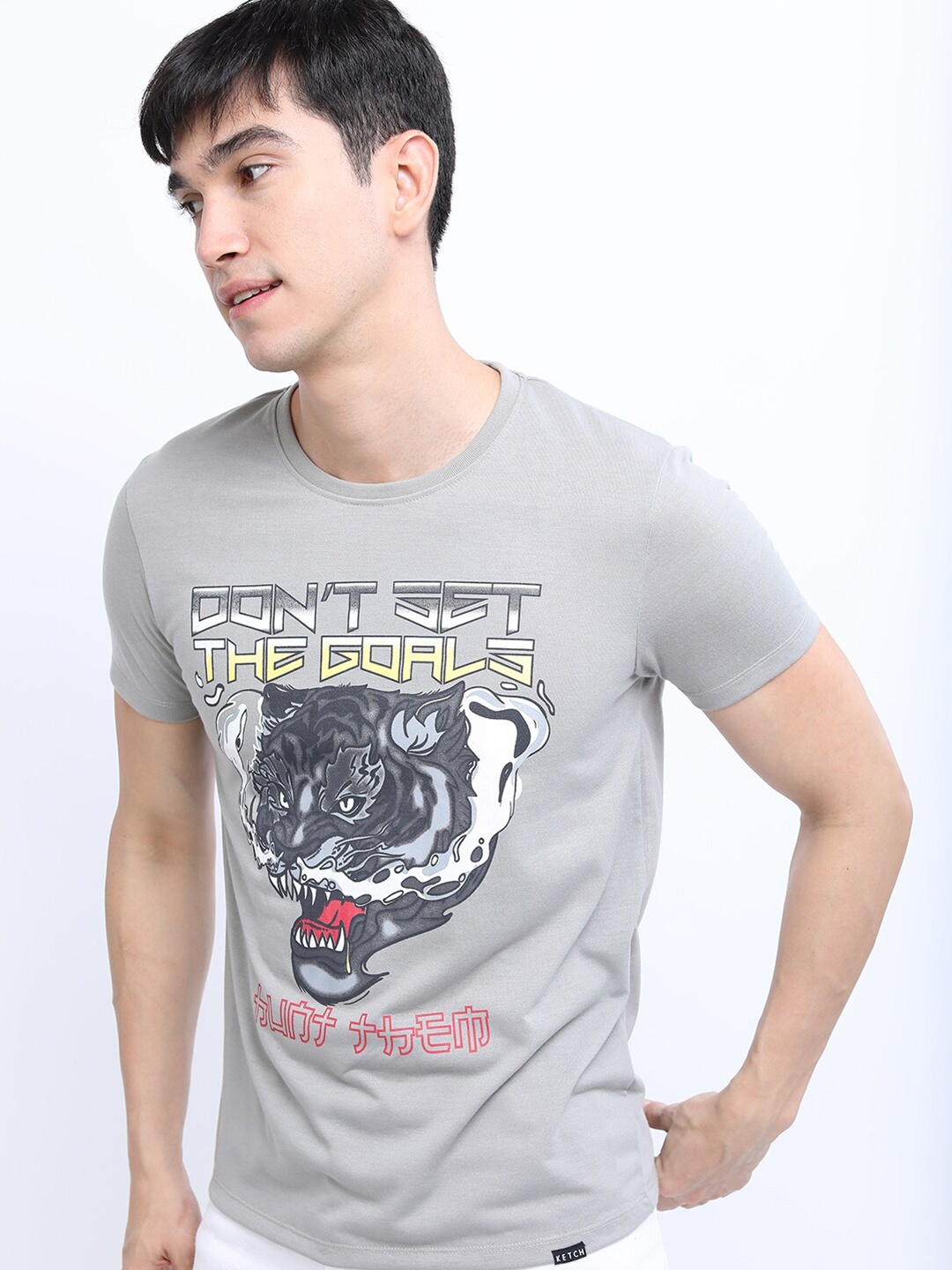 

KETCH Men Grey Printed Slim Fit T-shirt