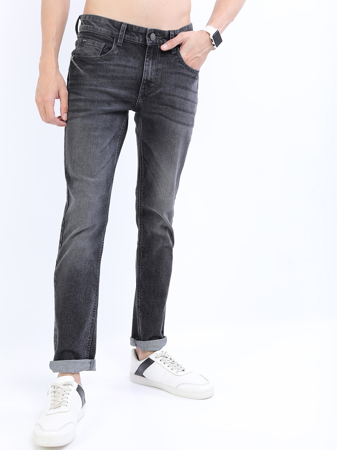 

KETCH Men Slim Fit Light Fade Cotton Stretchable Jeans, Charcoal