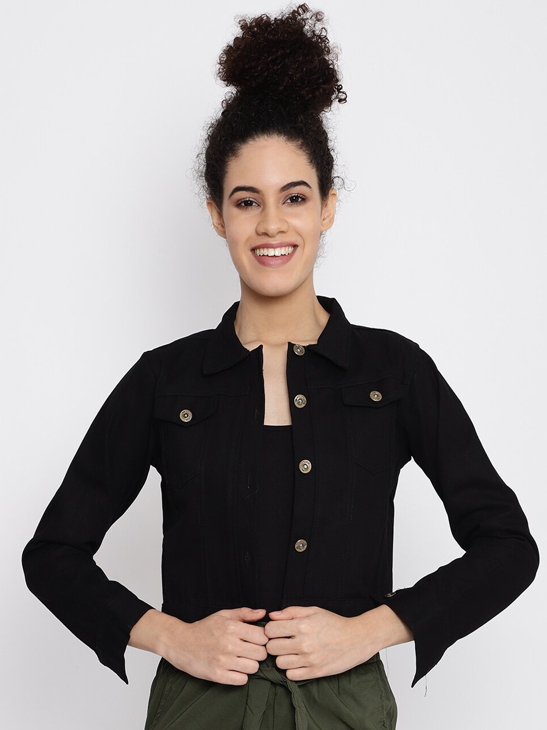 

Anaghakart Women Black Crop Denim Jacket