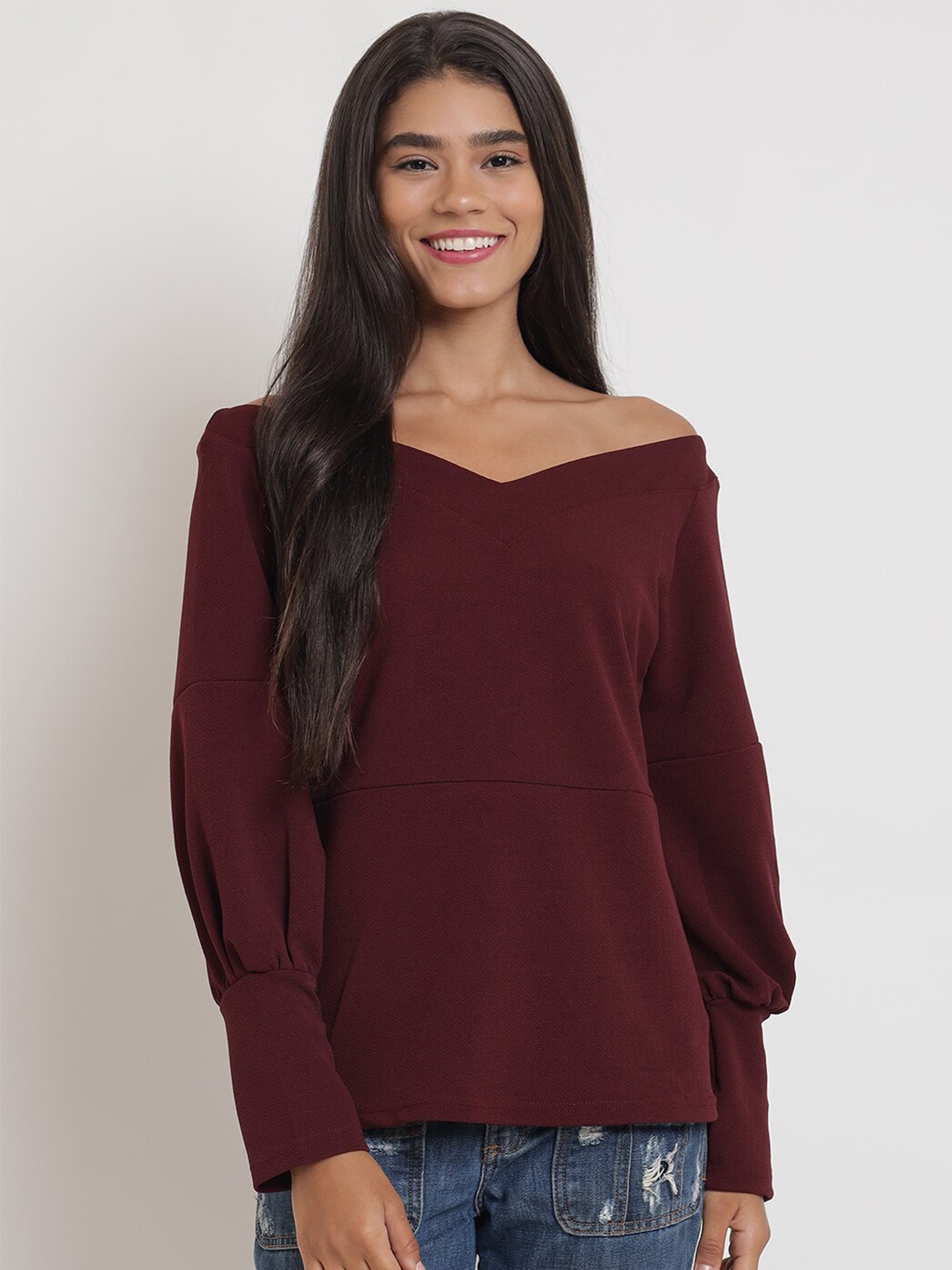 

Anaghakart Women Maroon Off-Shoulder Top