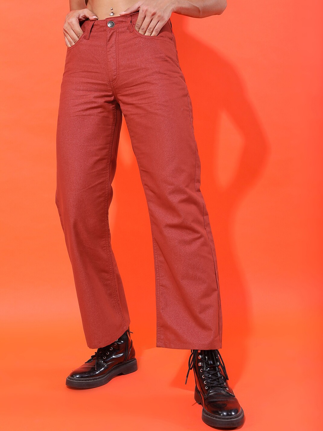 

Tokyo Talkies Women Red Flared Clean look Jeans