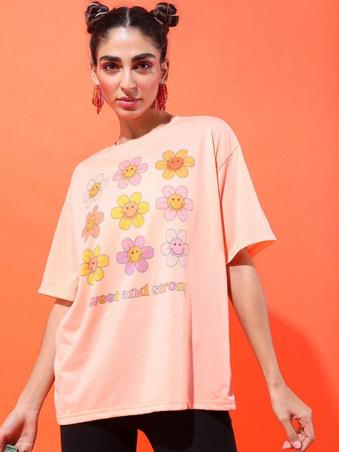 

Tokyo Talkies Oversized Printed T-shirt, Peach