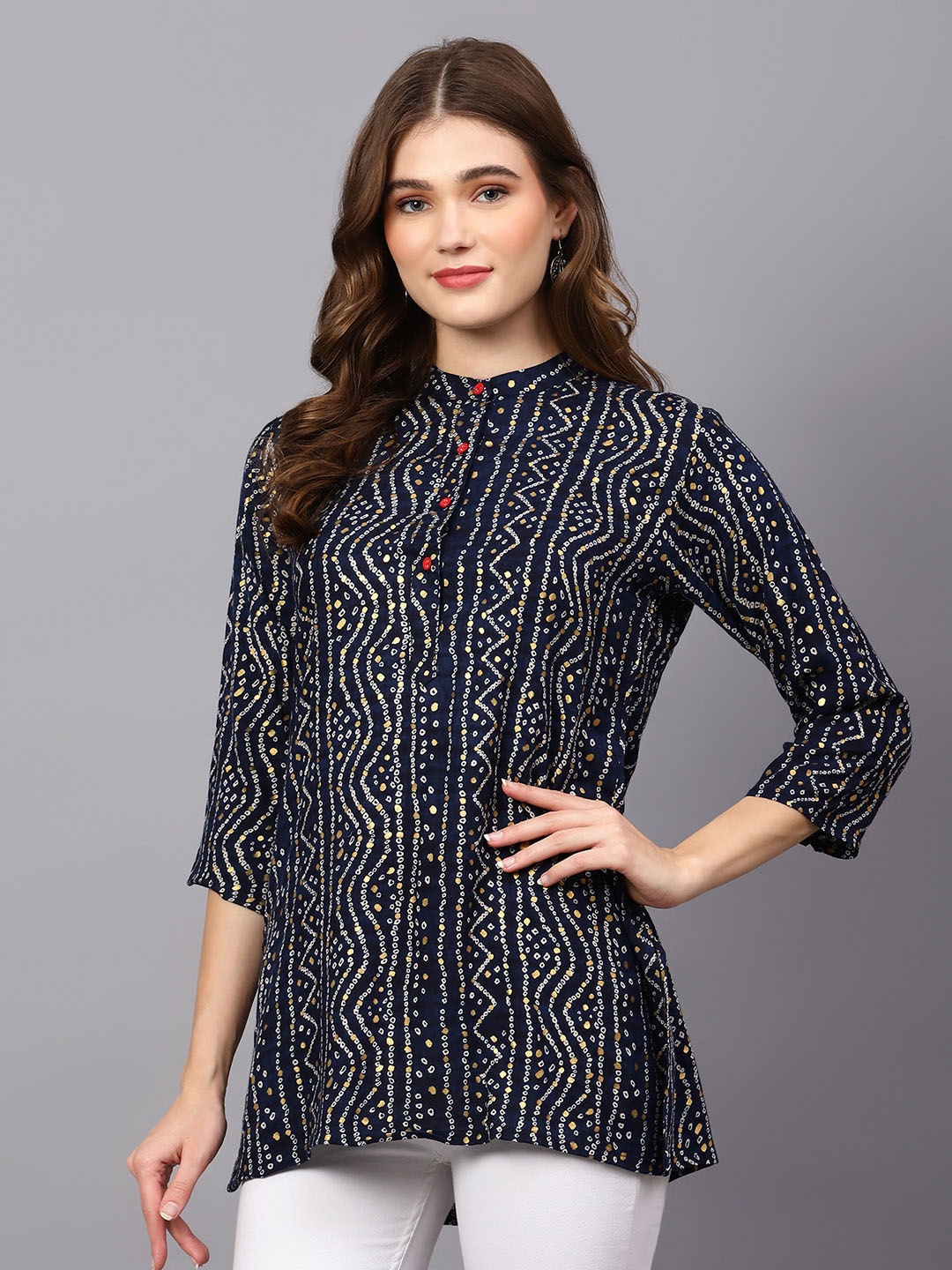 Indietoga Women Plus Size Blue Bandhani Print Festival Wear Kurti