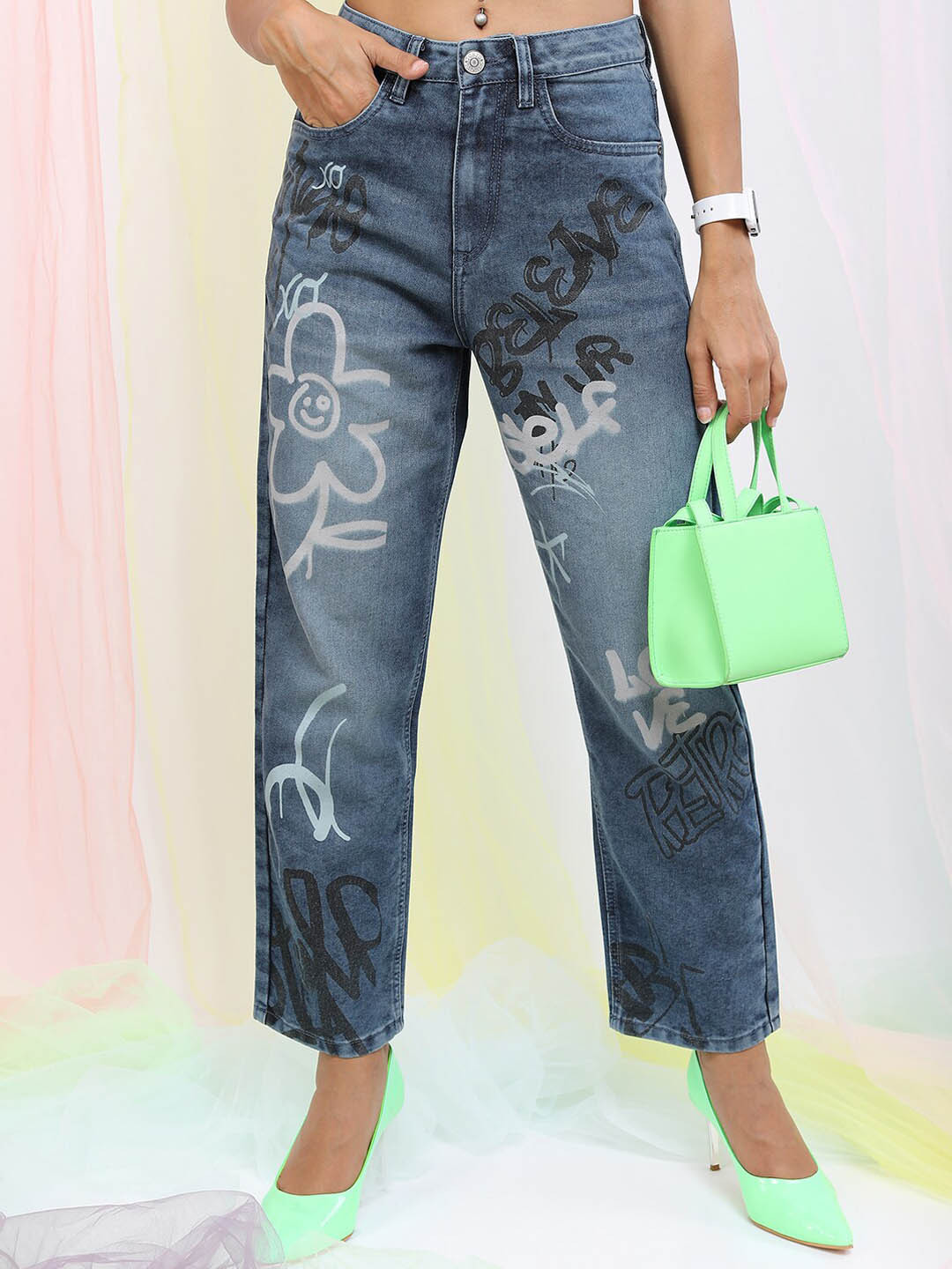 

Tokyo Talkies Women Blue Wide Leg Clean look Light Fade Stretchable Jeans