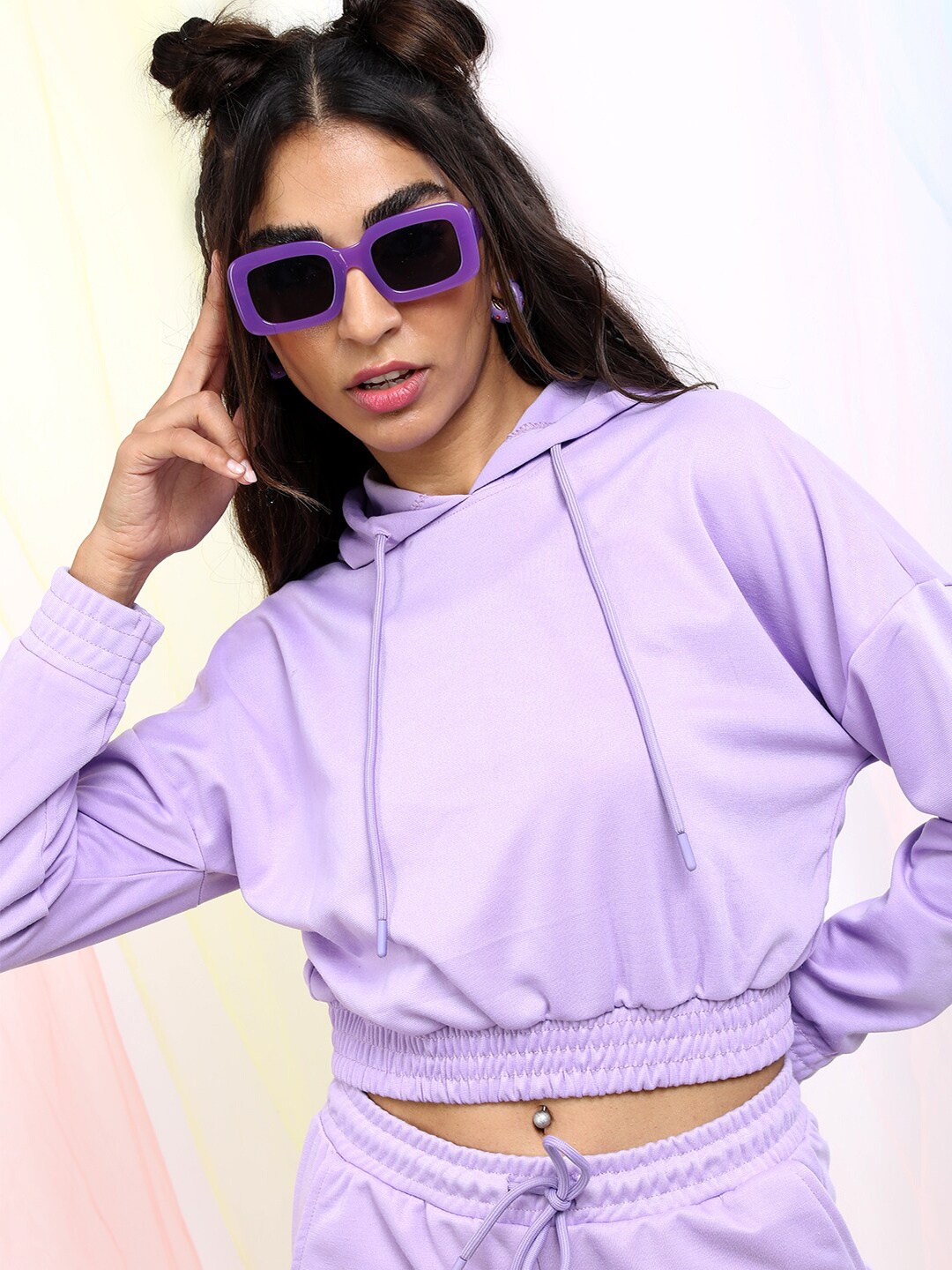 

Tokyo Talkies Women Lavender Solid Blouson Crop Top