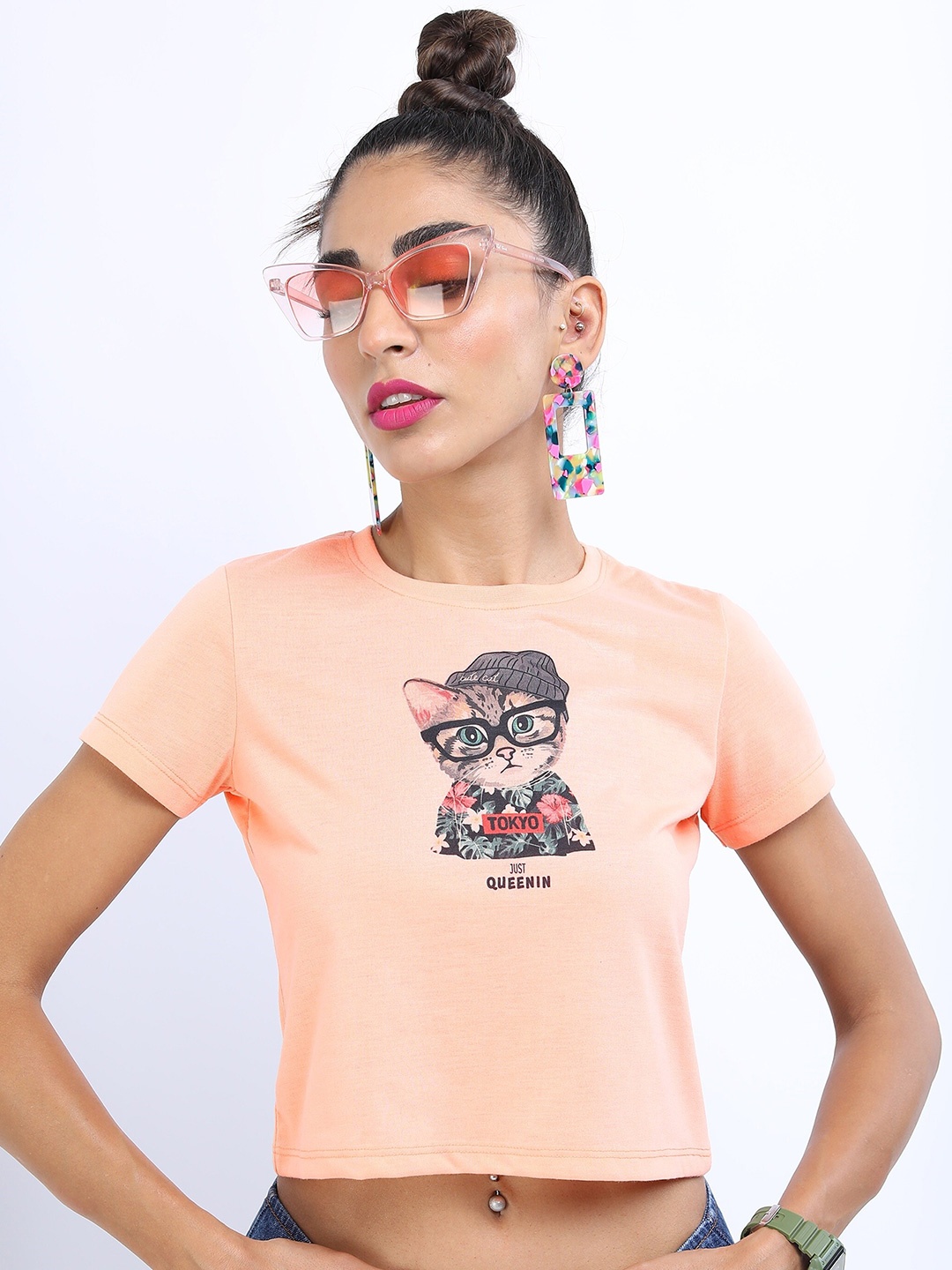 

Tokyo Talkies Women Peach-Coloured Printed T-shirt
