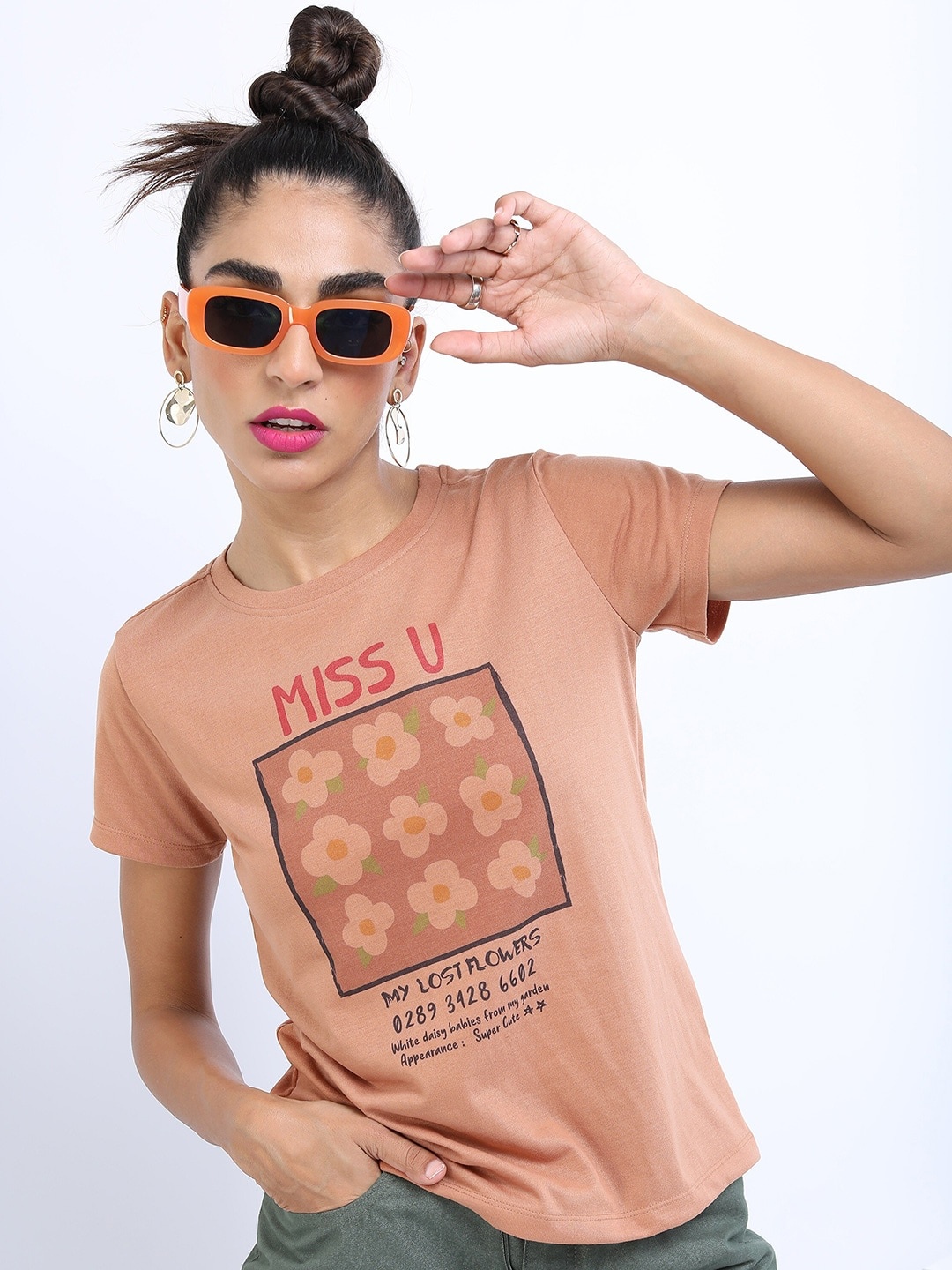 

Tokyo Talkies Women Camel Brown Typography Printed T-shirt