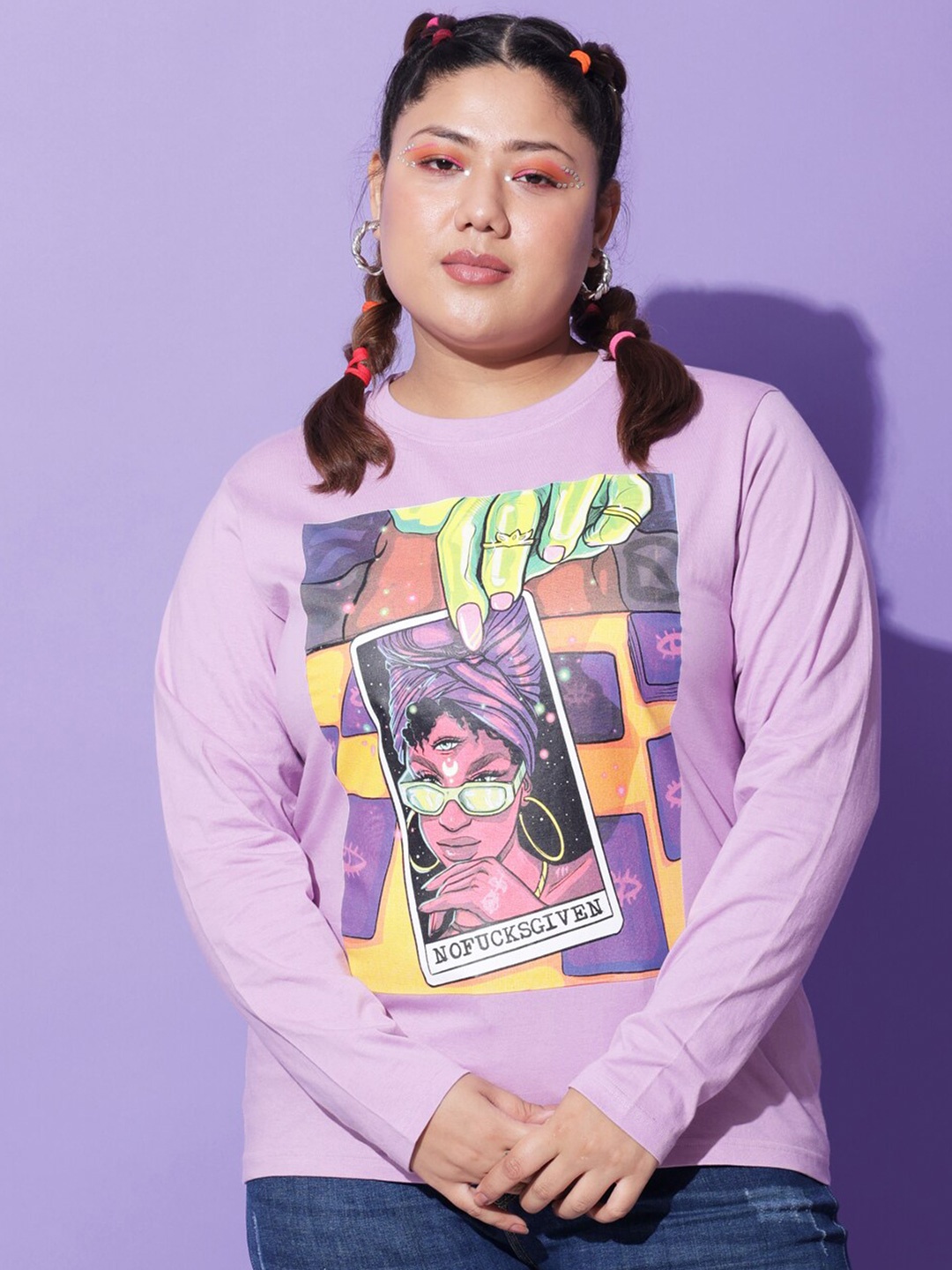 

BEYOUND SIZE - THE DRY STATE Women Plus Size Lavender Printed T-shirt
