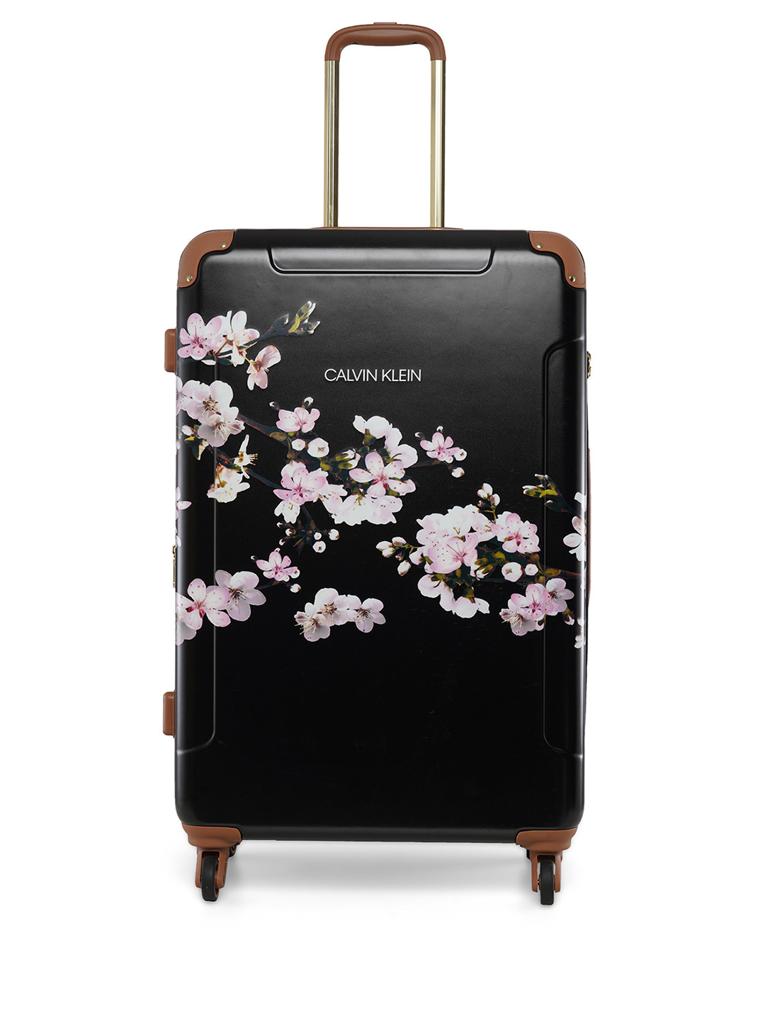 

Calvin Klein IN BLOOM Range Black & Pink Printed Hard-Sided Large Trolley Bag