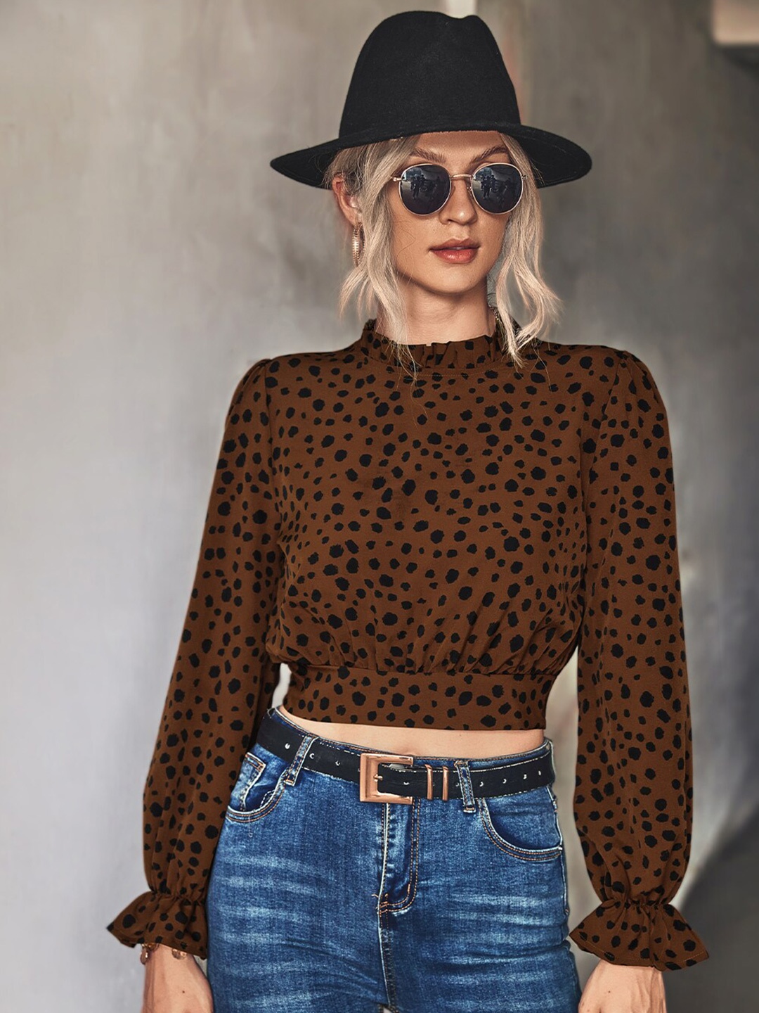 

BoStreet Women Brown Printed Styled Back Crop Top