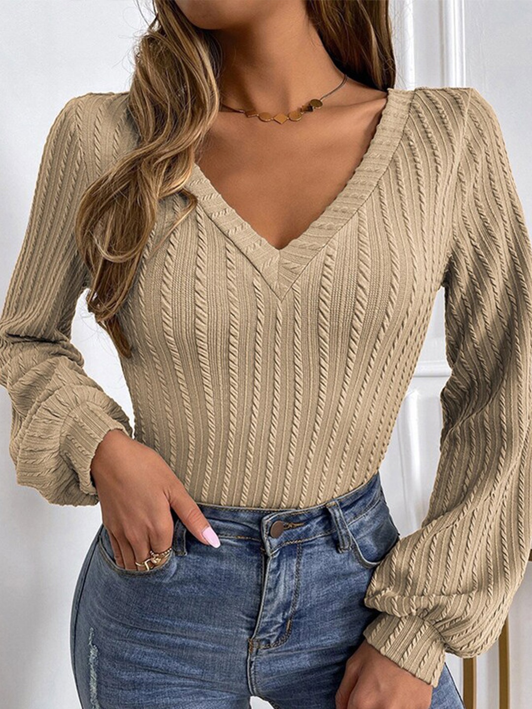 

BoStreet Women Beige Striped Fitted Top