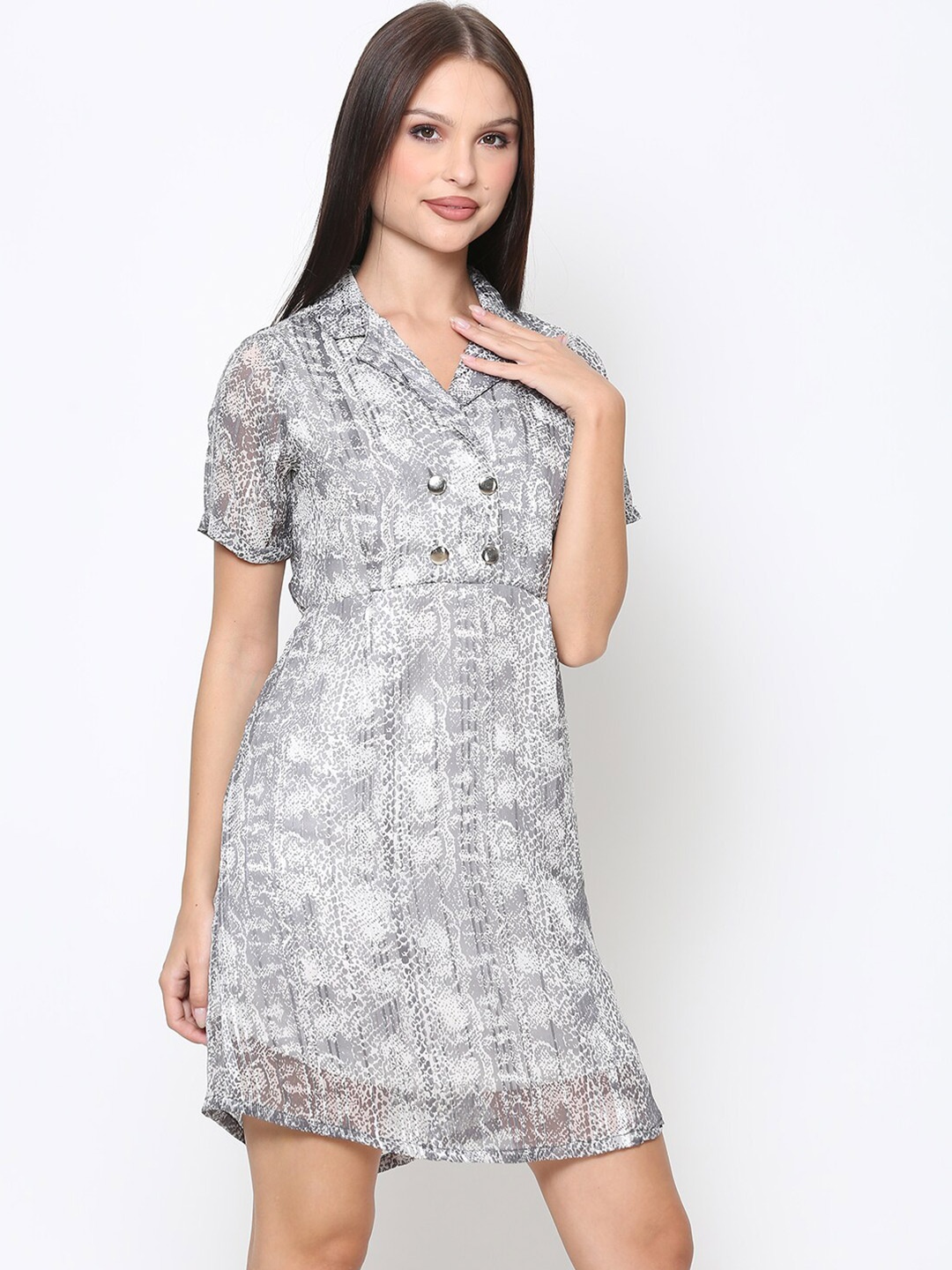 

DRIRO Women Grey Abstract Printed Fit & Flare Dress