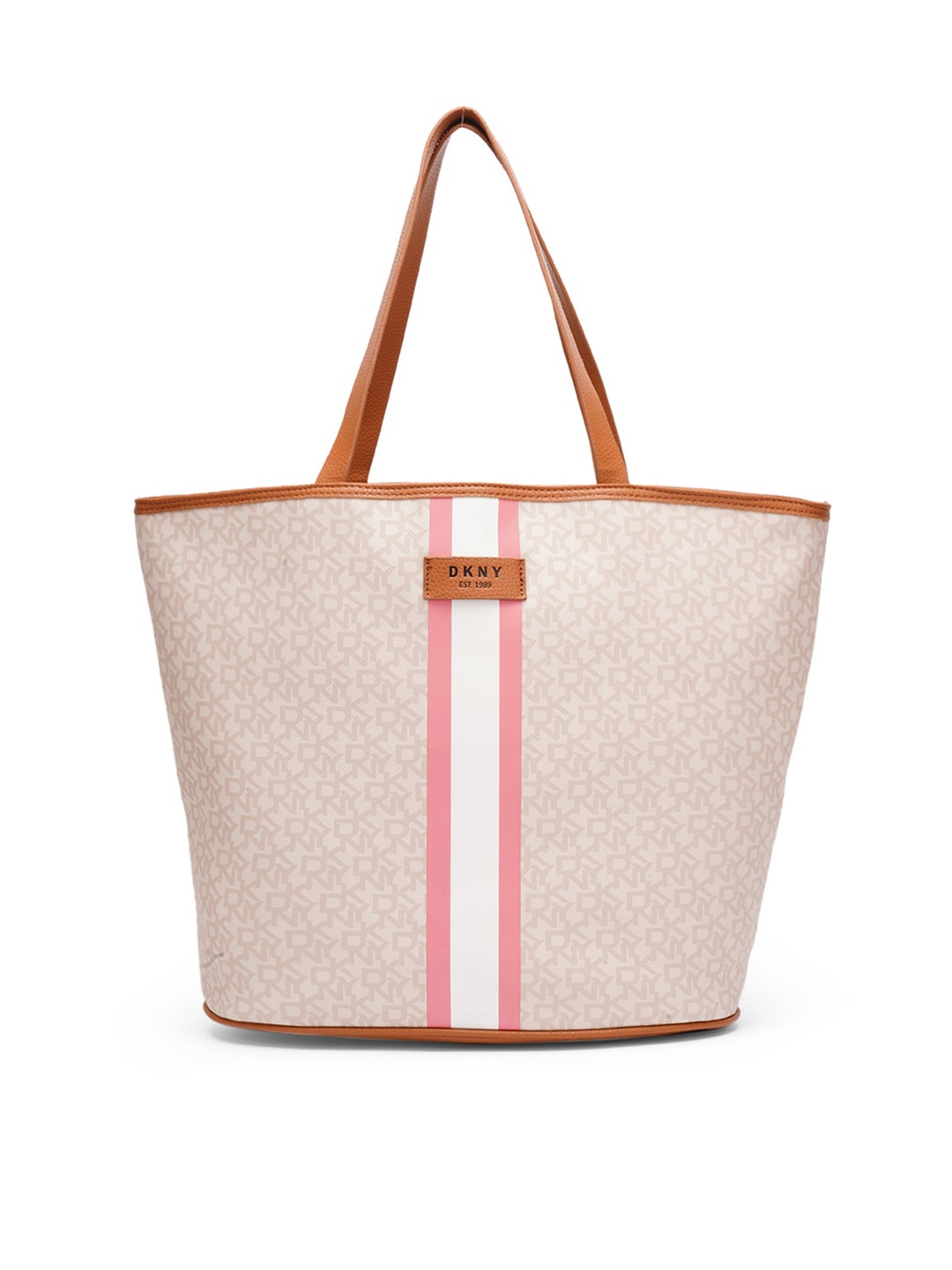 

DKNY SIGNATURE STRIPE Range Pink Oversized Structured Tote Bag with Quilted