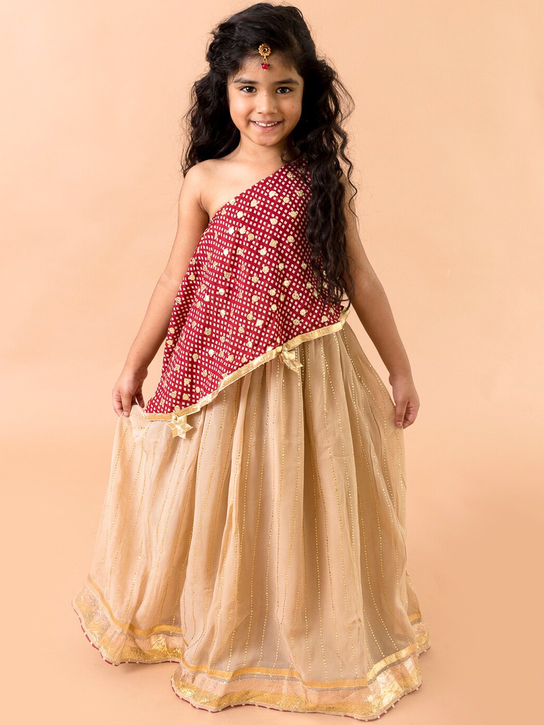 

Fairies Forever Girls Maroon & Gold-Toned Embellished Ready to Wear Lehenga & Choli