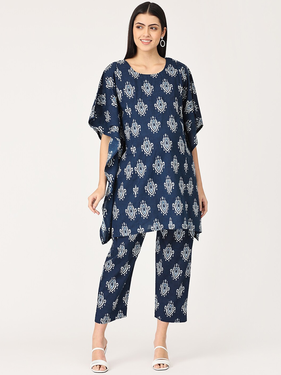 

The Mom Store Women Ethnic Motifs Printed Pure Cotton Maternity Kurta with Trouser, Blue