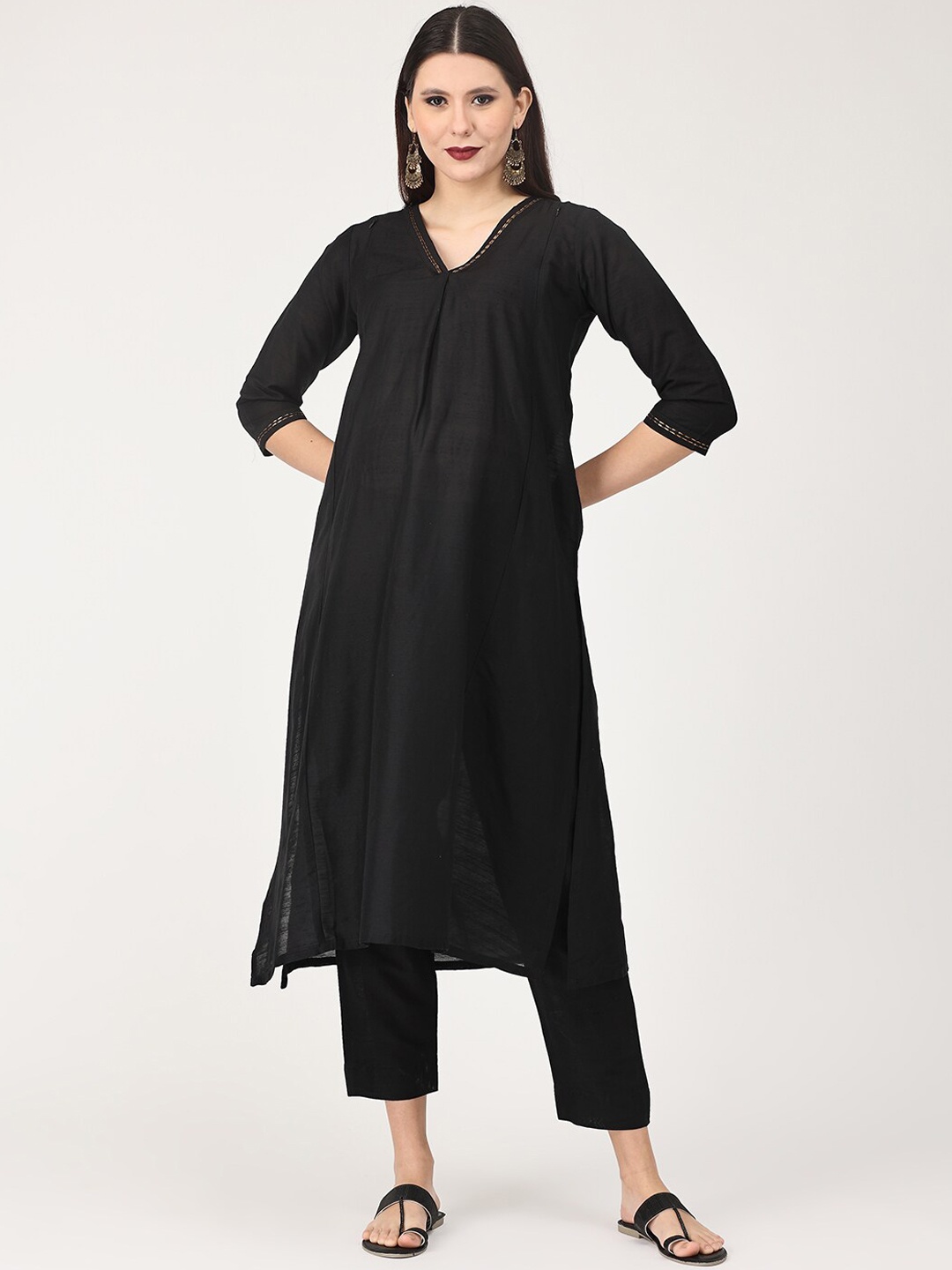 

The Mom Store Women Raw Silk Maternity Kurta with Trouser, Black