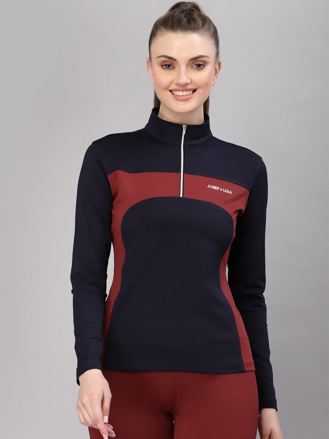 

JUMP USA Women Maroon Colourblocked T-shirt