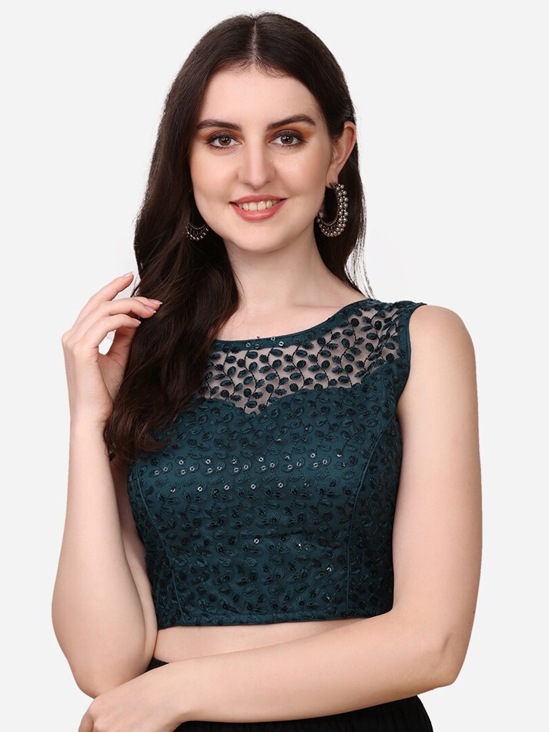 

Fab Viva Embroidered Saree Blouse, Teal