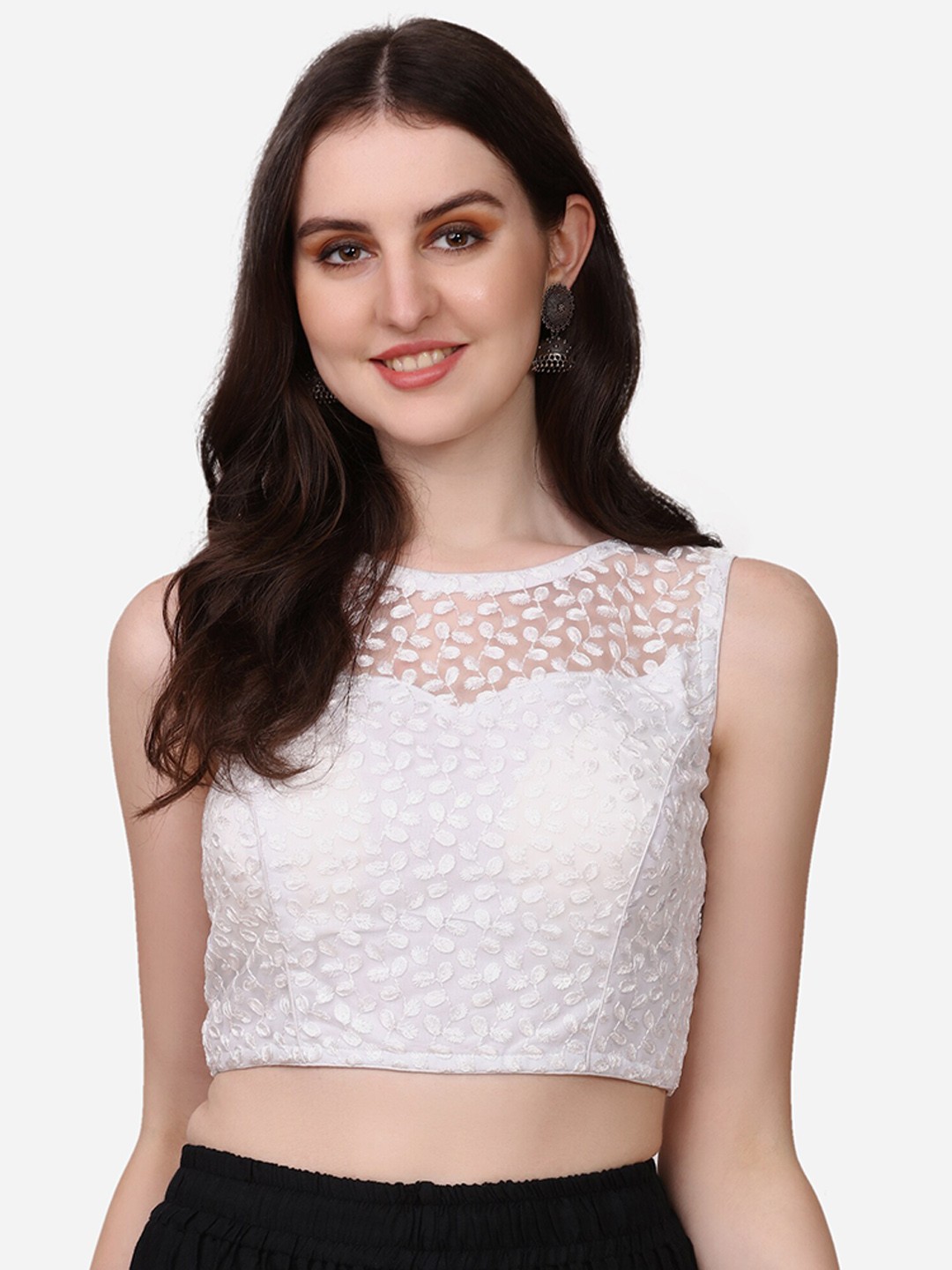 

Fab Viva Embroidered Saree Blouse, White