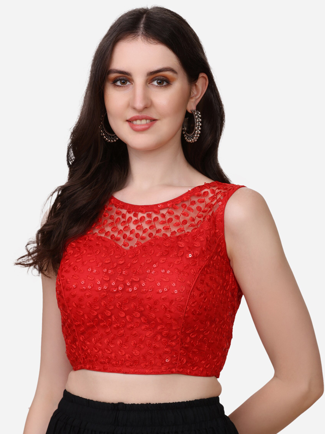 

Fab Viva Embroidered Saree Blouse, Red