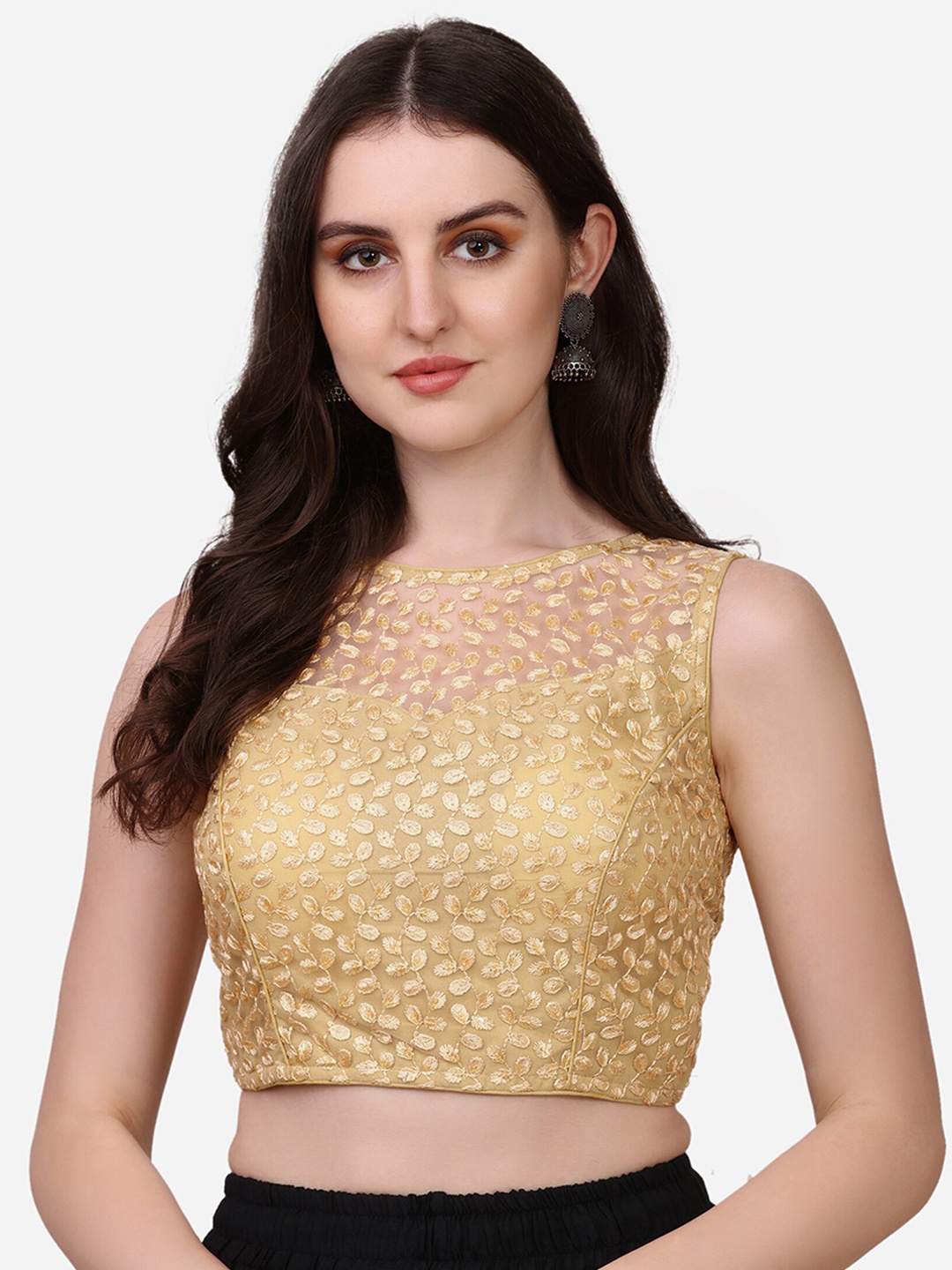 

Fab Viva Beige Embroidered Saree Blouse