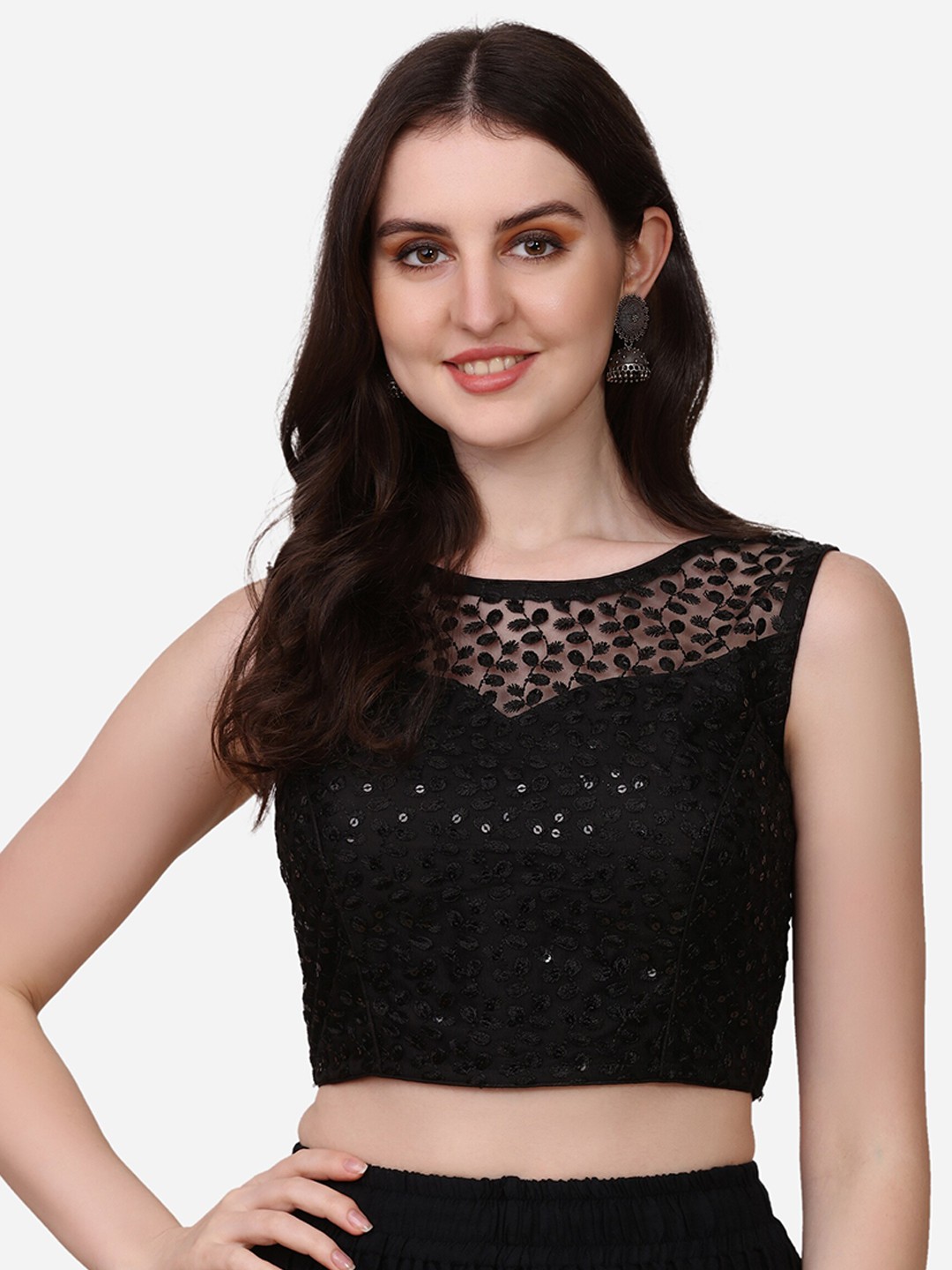 

Fab Viva Embroidered Saree Blouse, Black