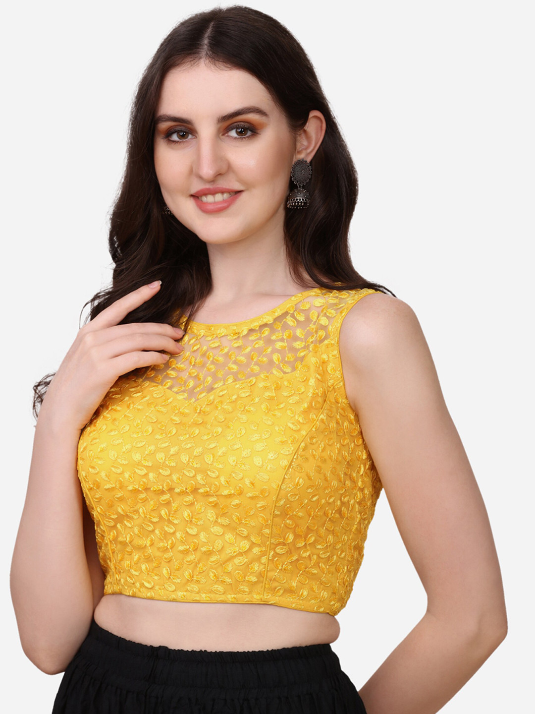 

Fab Viva Embroidered Saree Blouse, Yellow